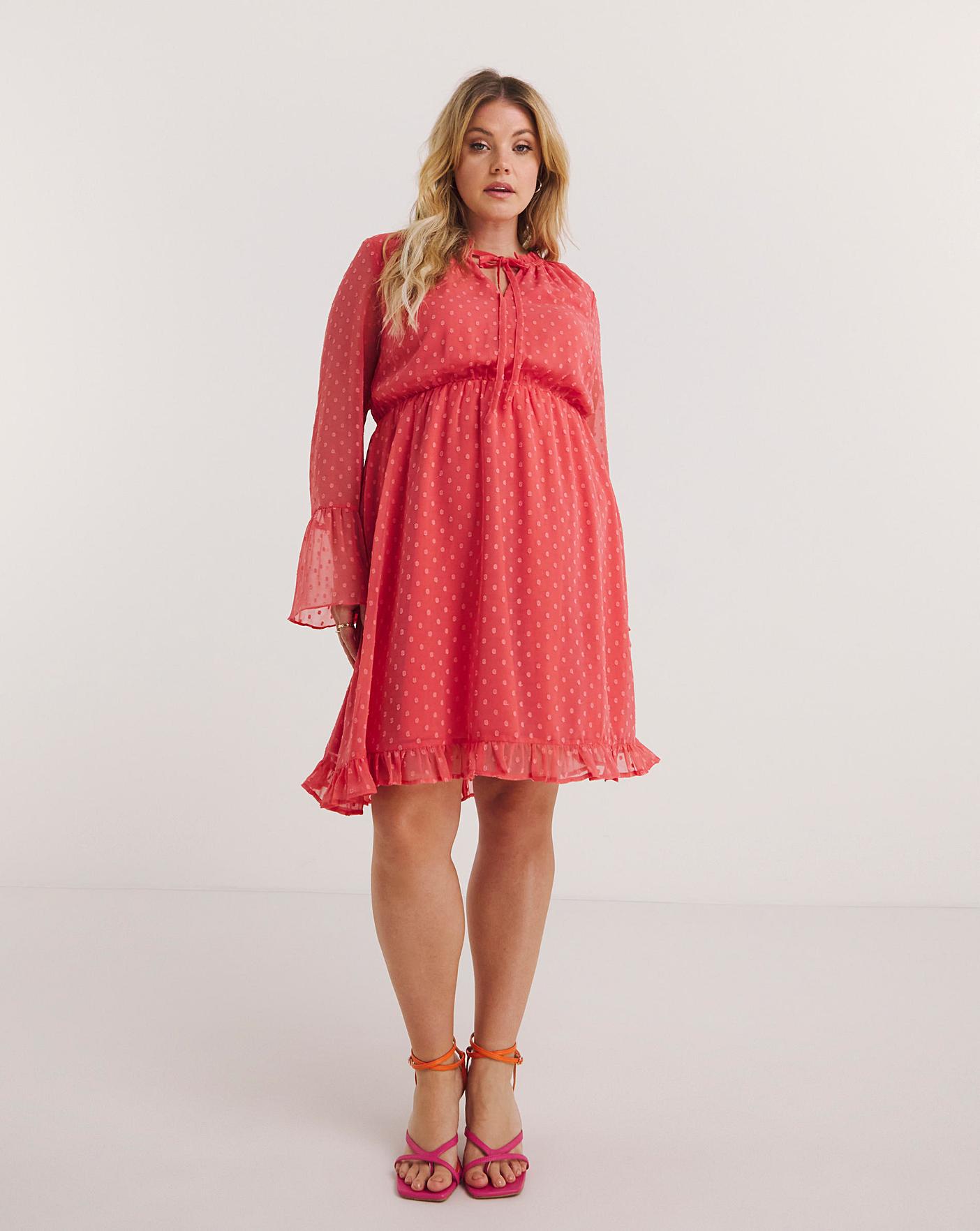 Pink Dobby Tie Neck Skater Dress Simply Be