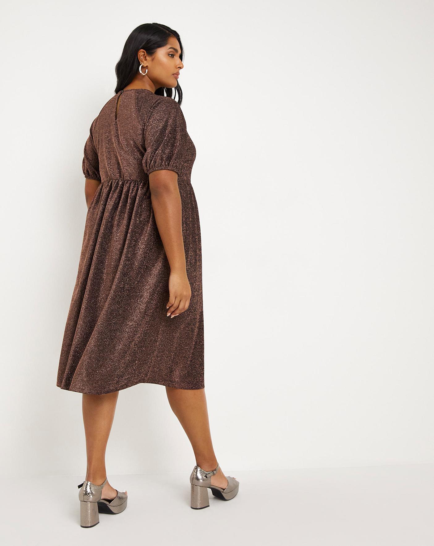 Rose Gold Glitter Knit Midi Dress Simply Be