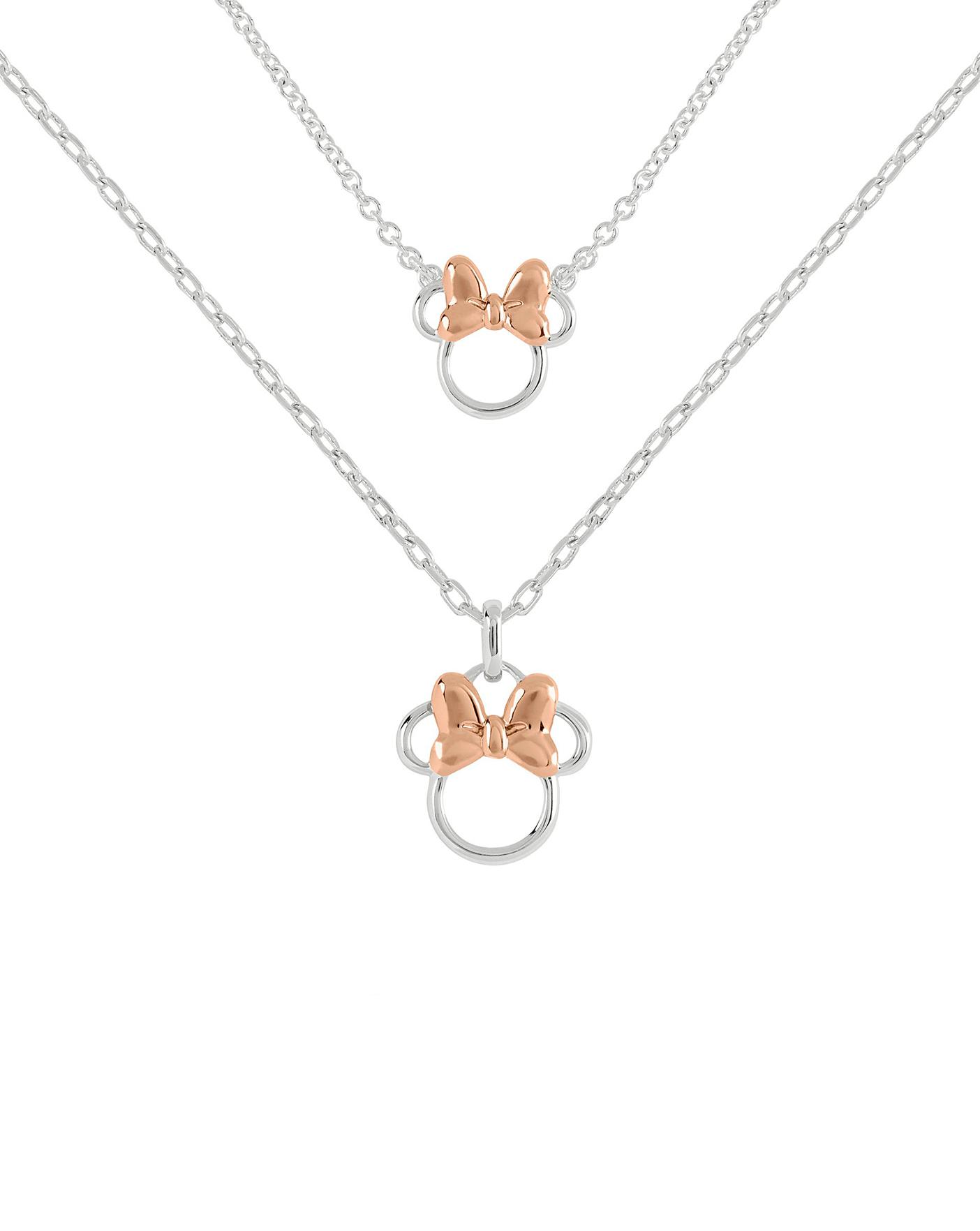 Disney Treasures Mickey & Minnie Mouse Garnet & Diamond Necklace 1/8 ct tw  Sterling Silver 17