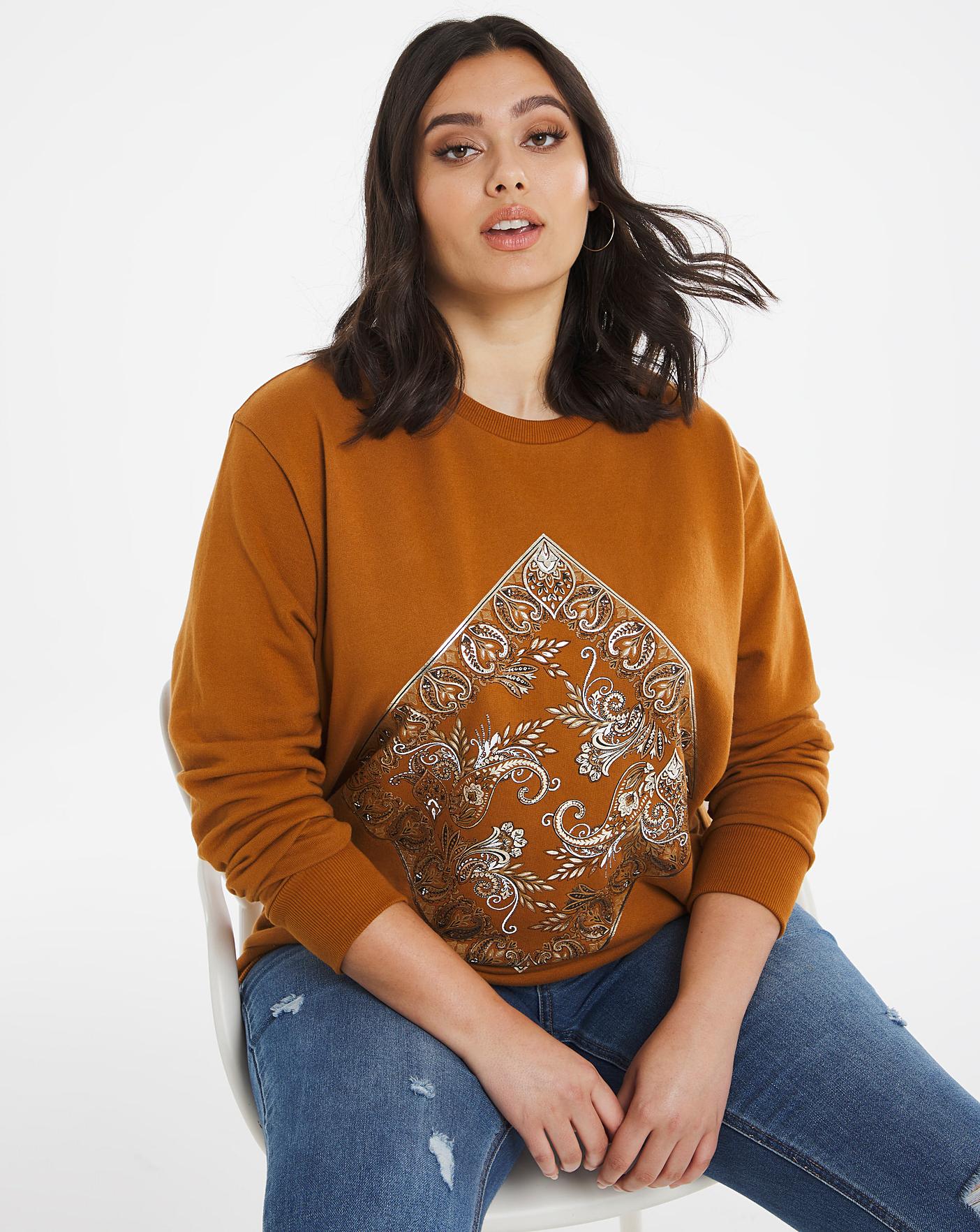 Bandana Print Tan Sweatshirt Simply Be