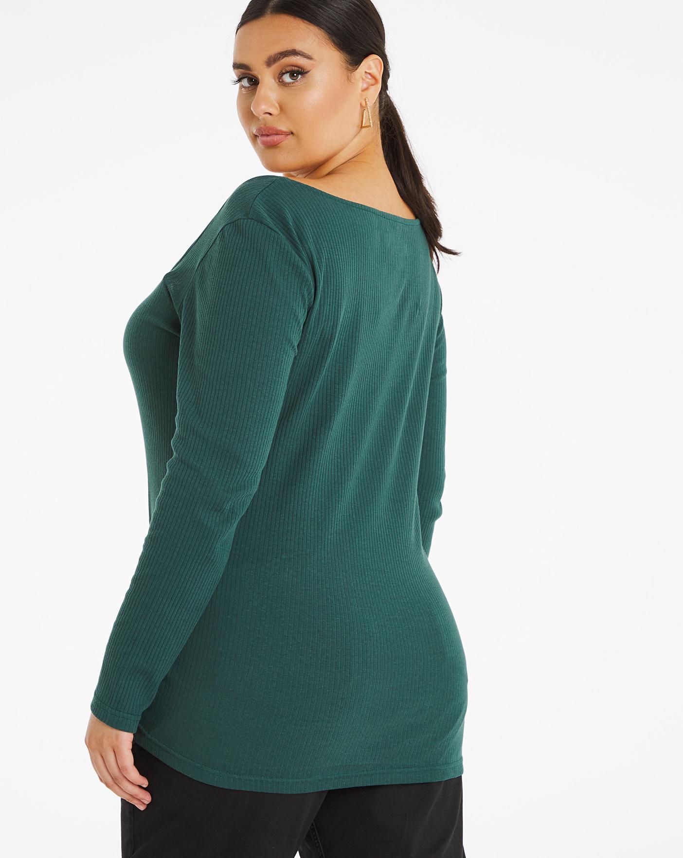Square Neck Ribbed Long Sleeve Top Simply Be