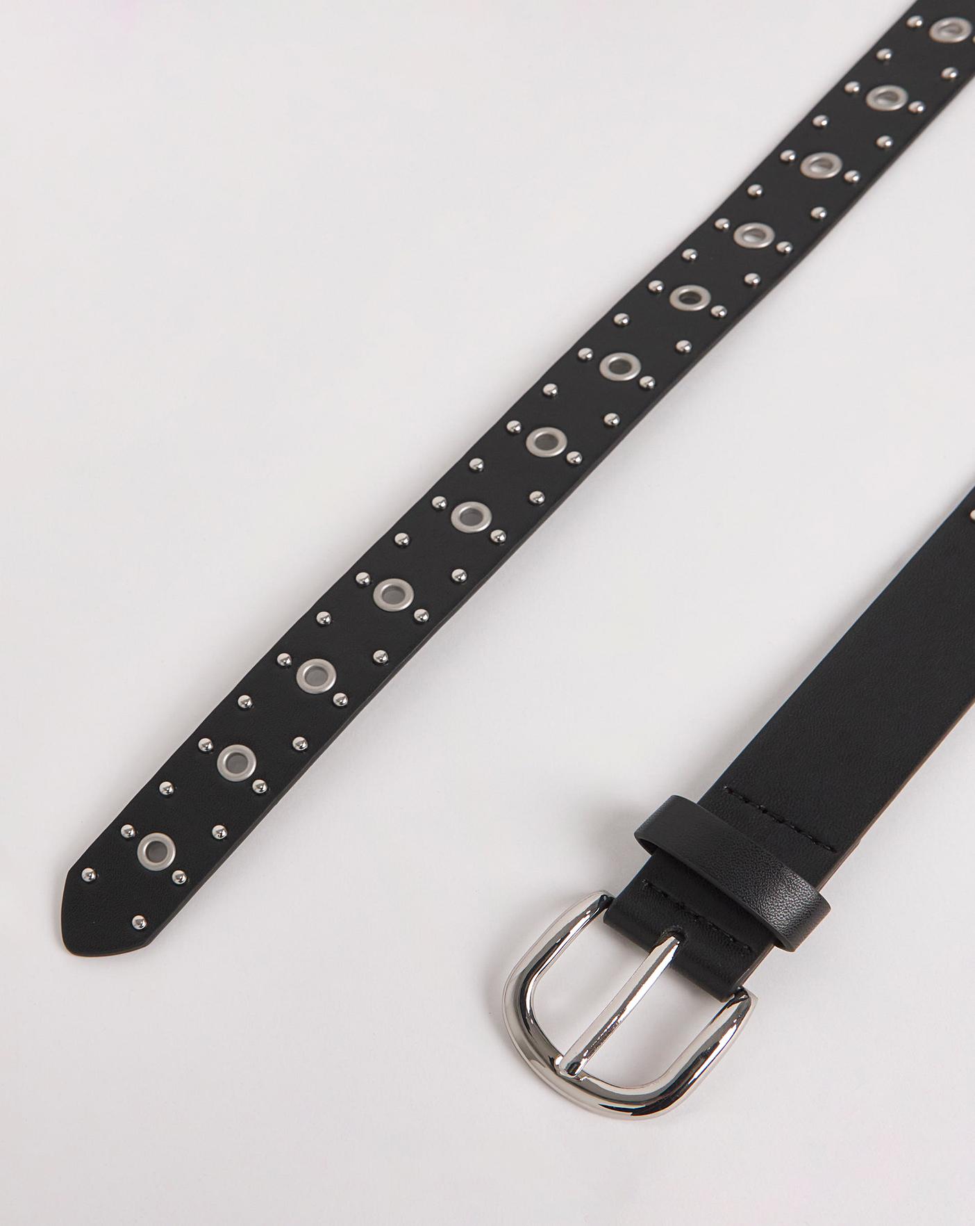 Black Studded Detail Eyelet Belt | J D Williams