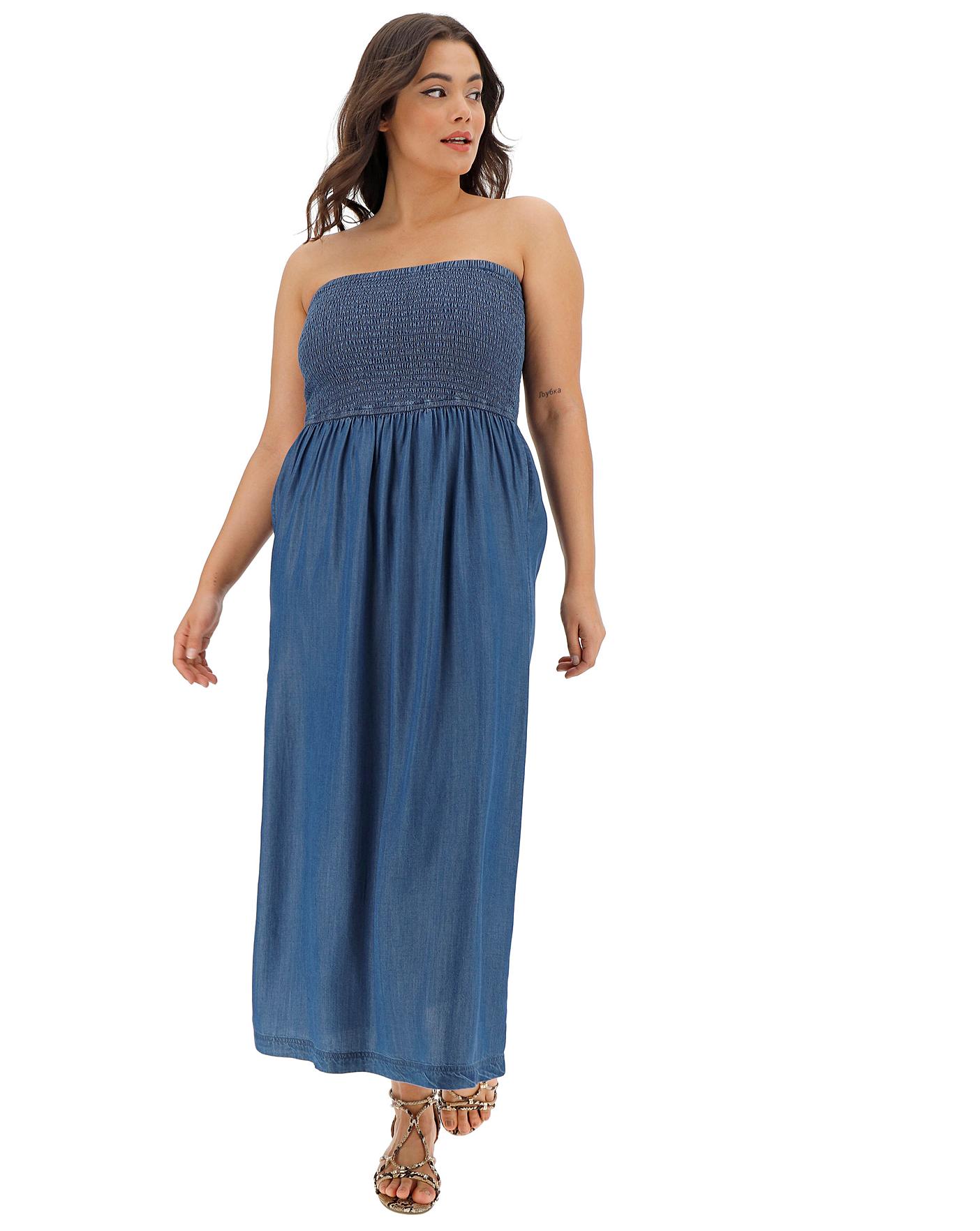 Blue Tencel Denim Bandeau Maxi Dress | Simply Be