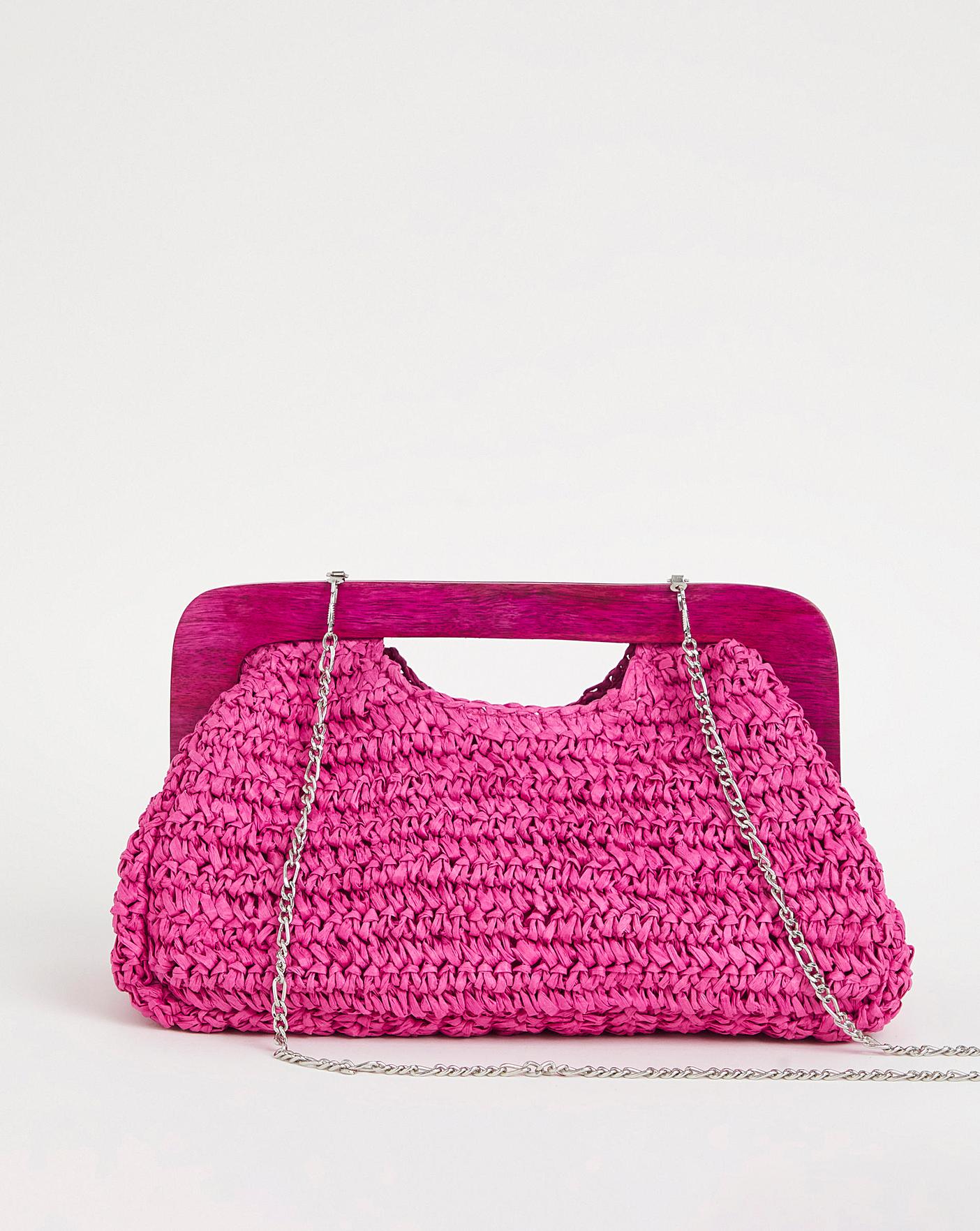 Pink Framed Raffia Clutch Bag Oxendales
