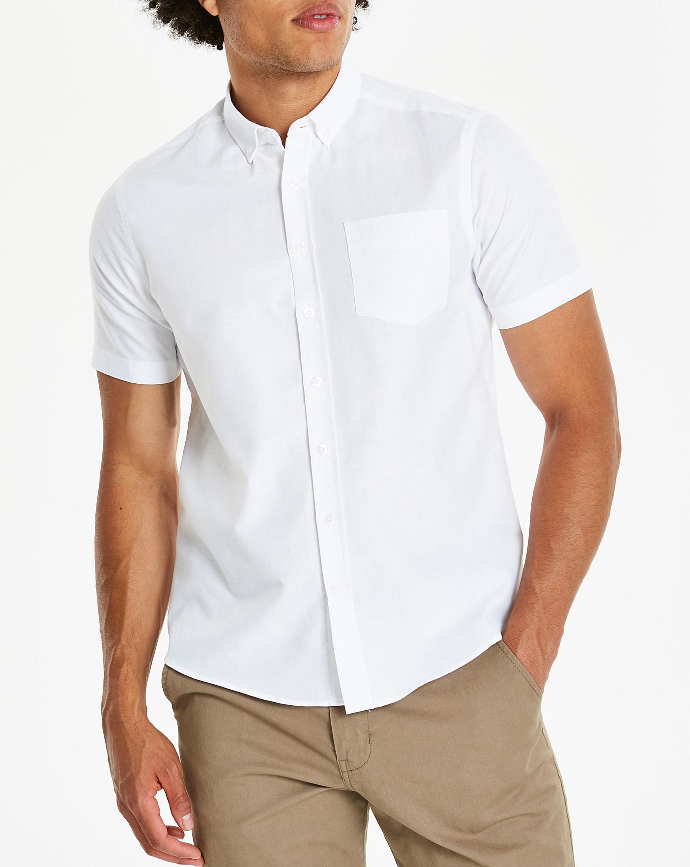 White Short Sleeve Oxford Shirt Long | Crazy Clearance