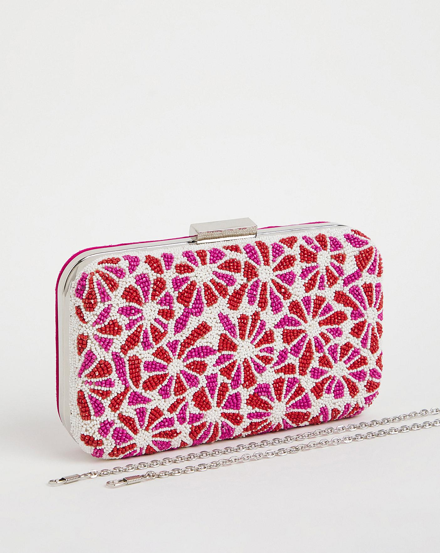 Multi Colour Floral Beaded Clutch Bag Oxendales