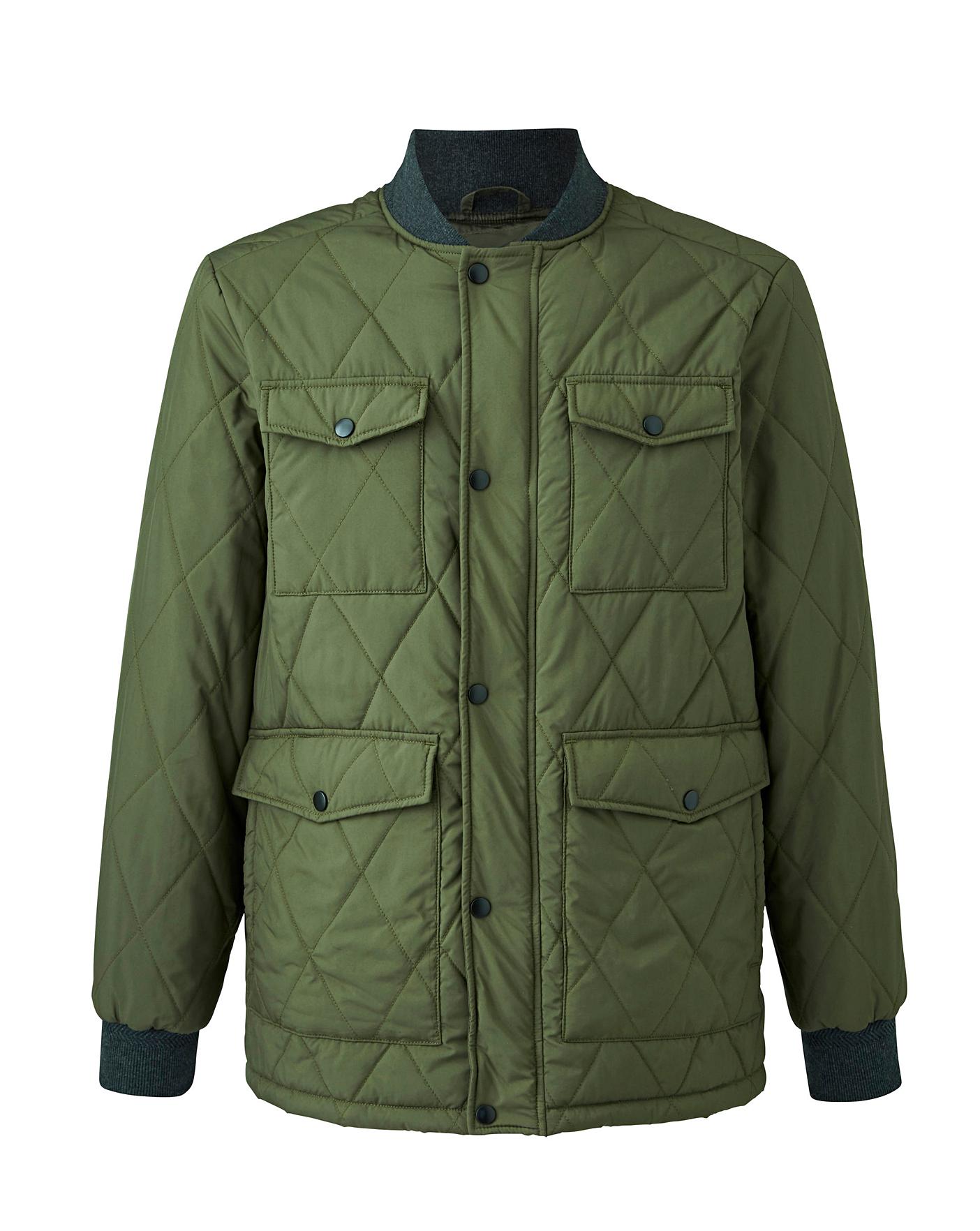 Olive Ribbed Collar Quilted Jacket | J D Williams