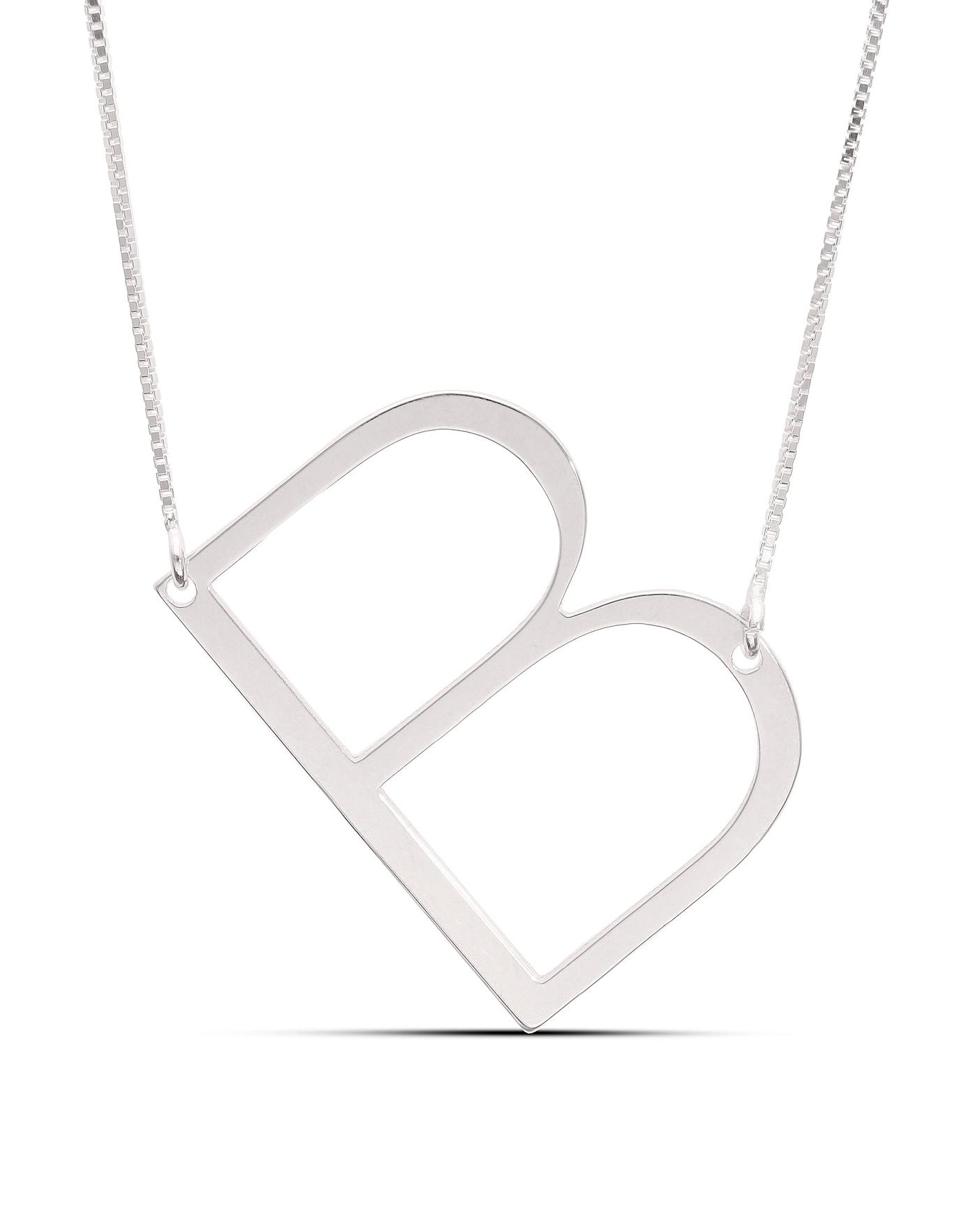 Silver large initial on sale necklace