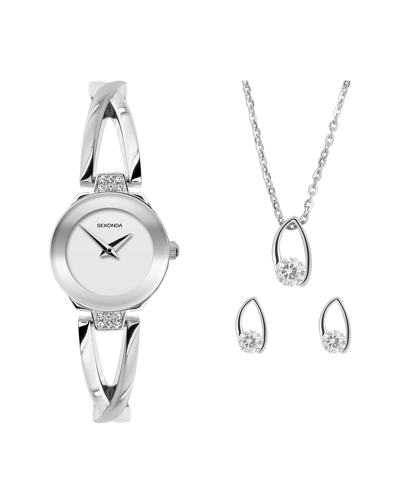 Sekonda Womens Catherine Silver Stainless Steel Bracelet with Blue Dial  Analogue Watch and Matching Pendant and Earrings Stone Set Gift Set |  very.co.uk