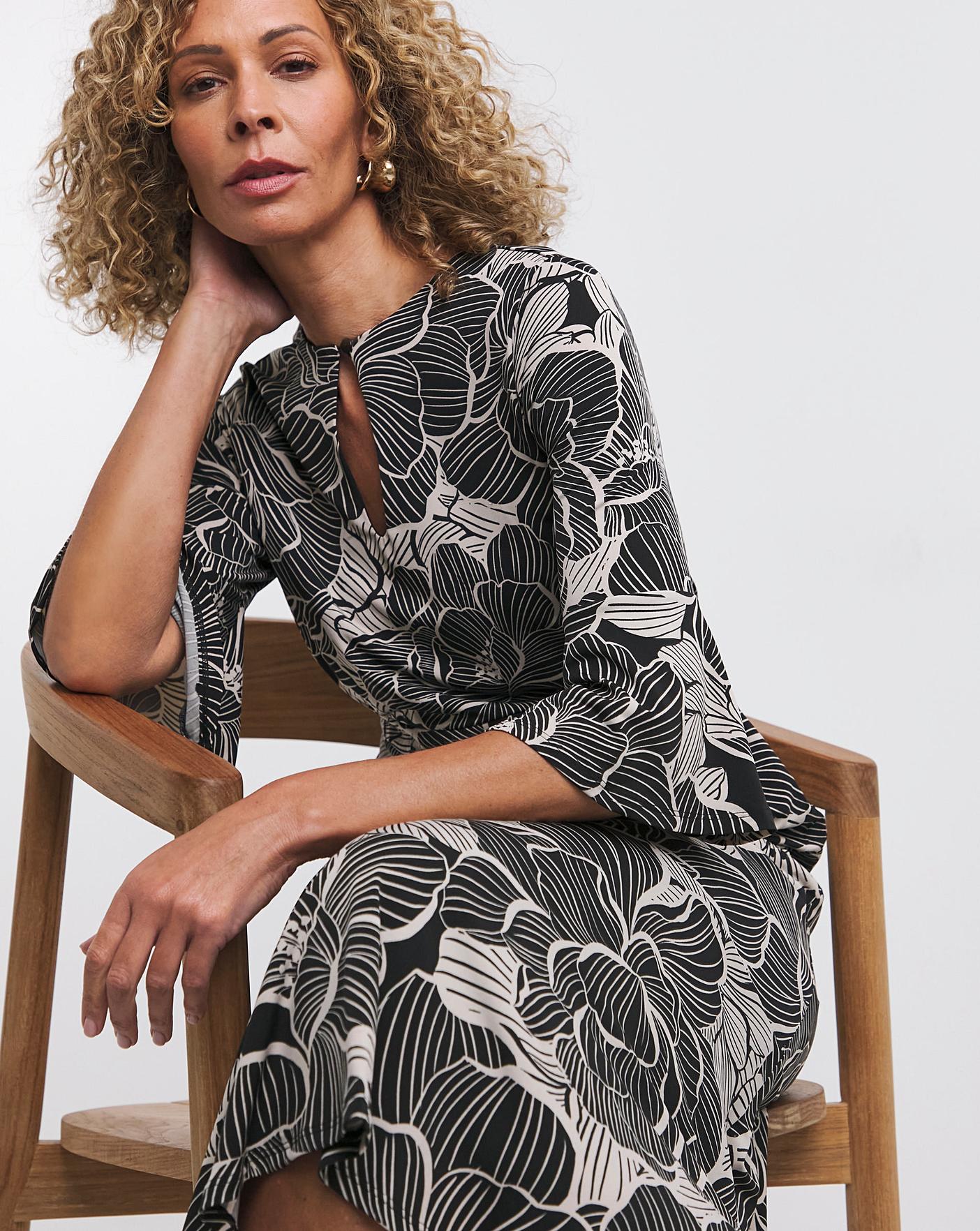 knee length dresses for ladies Blue Arabesque Floral Jersey LENZING™ ECOVERO™ Midi Dress – FARM Rio