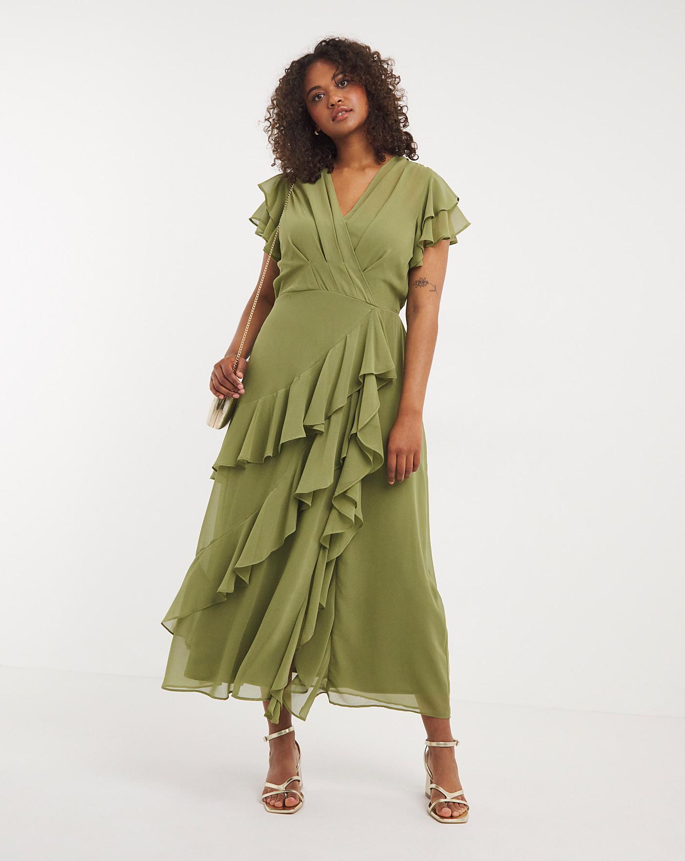 Ruffle hem and sleeve maxi outlet dress