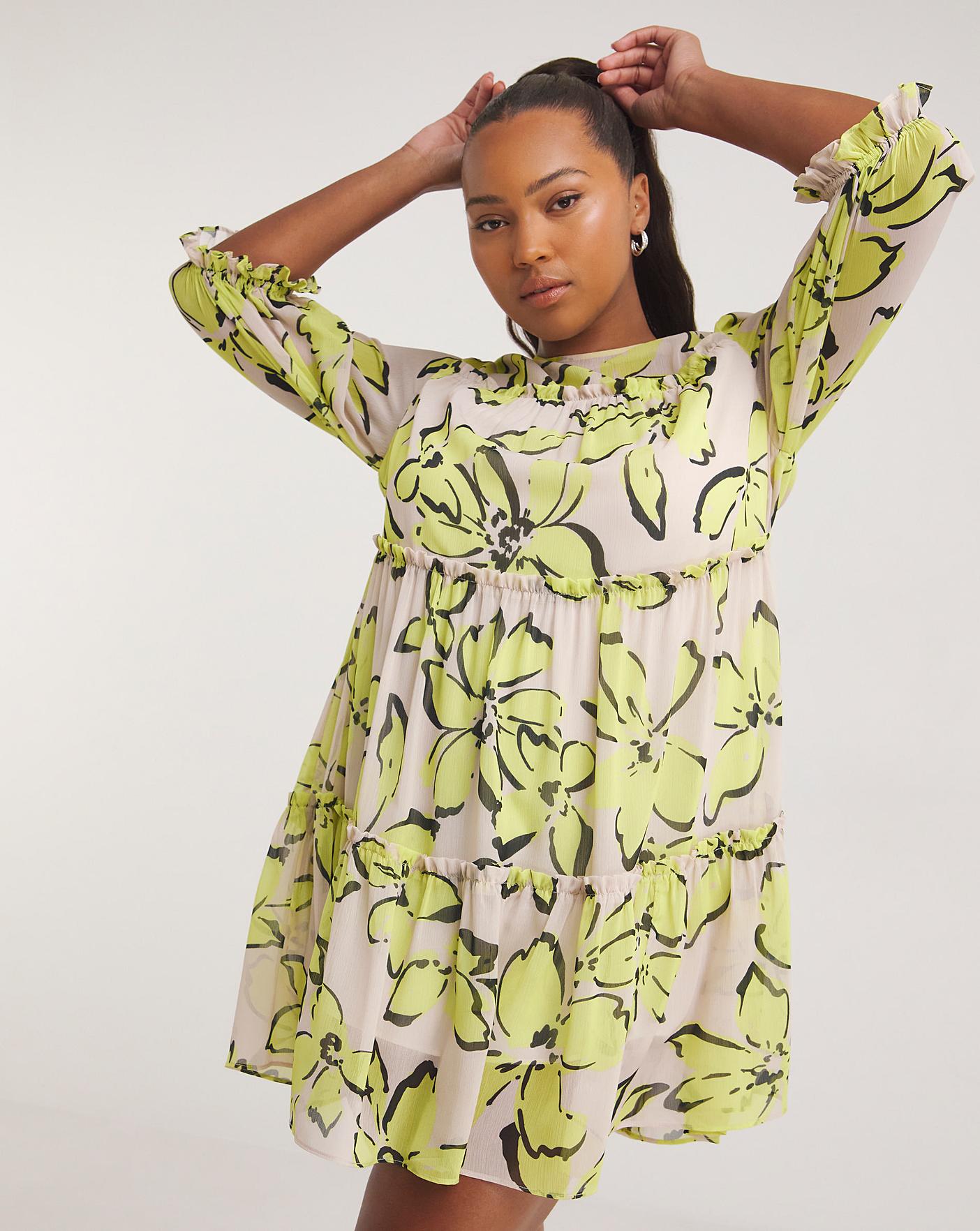 Long sleeve yellow outlet floral dress