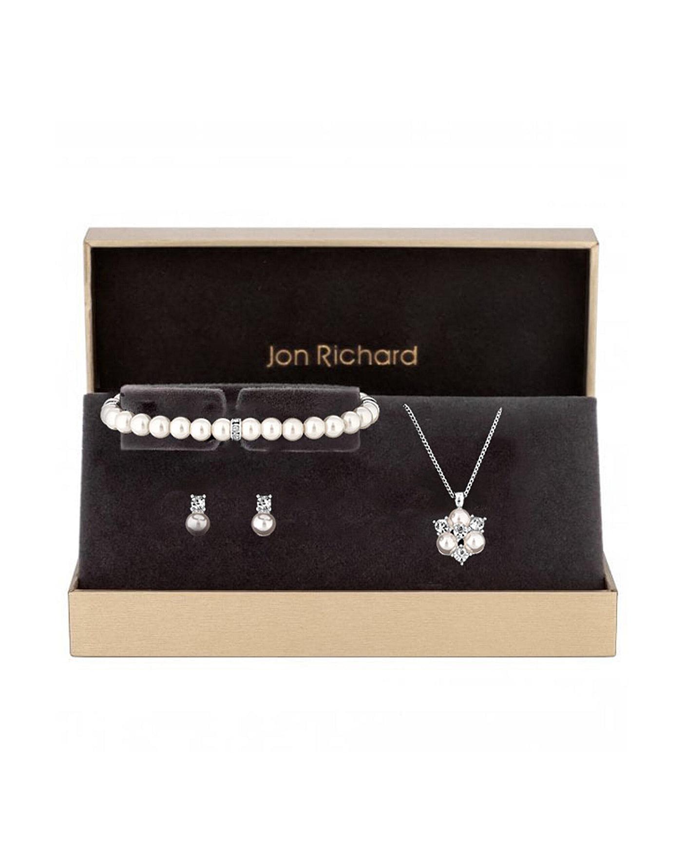 Jon Richard Cubic Zirconia & Pearl Pendant Necklace & Drop Earrings Set,  Silver | £30.00 | Buchanan Galleries