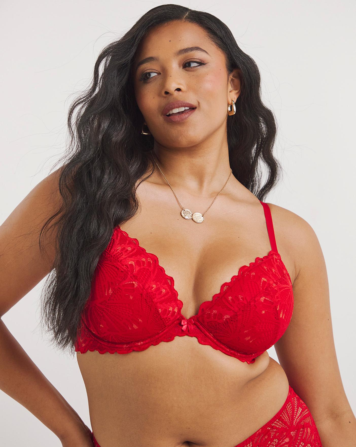 Red Butterfly Lace Padded Plunge Bra