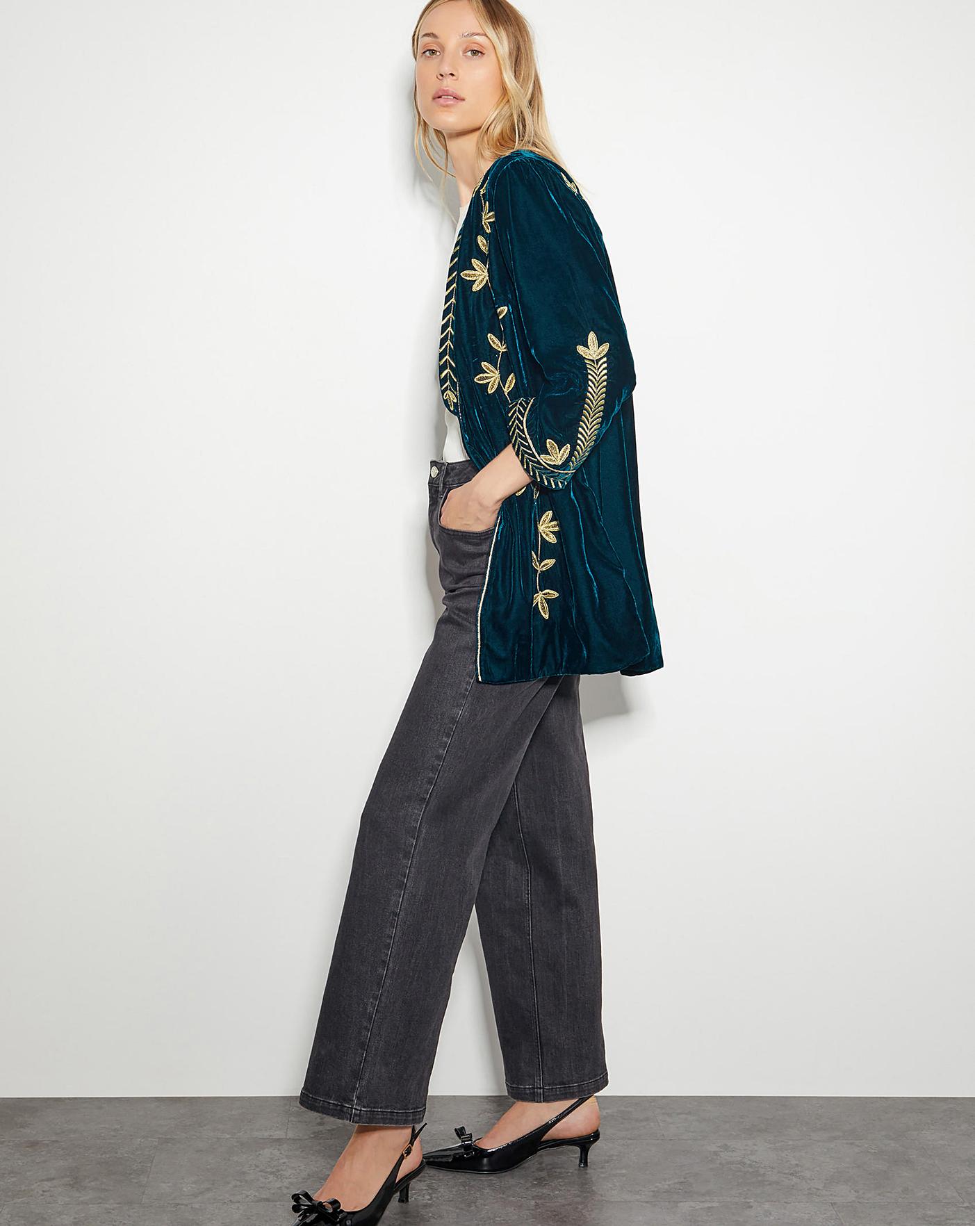 Monsoon Fiona Embroidered Velvet Jacket Simply Be