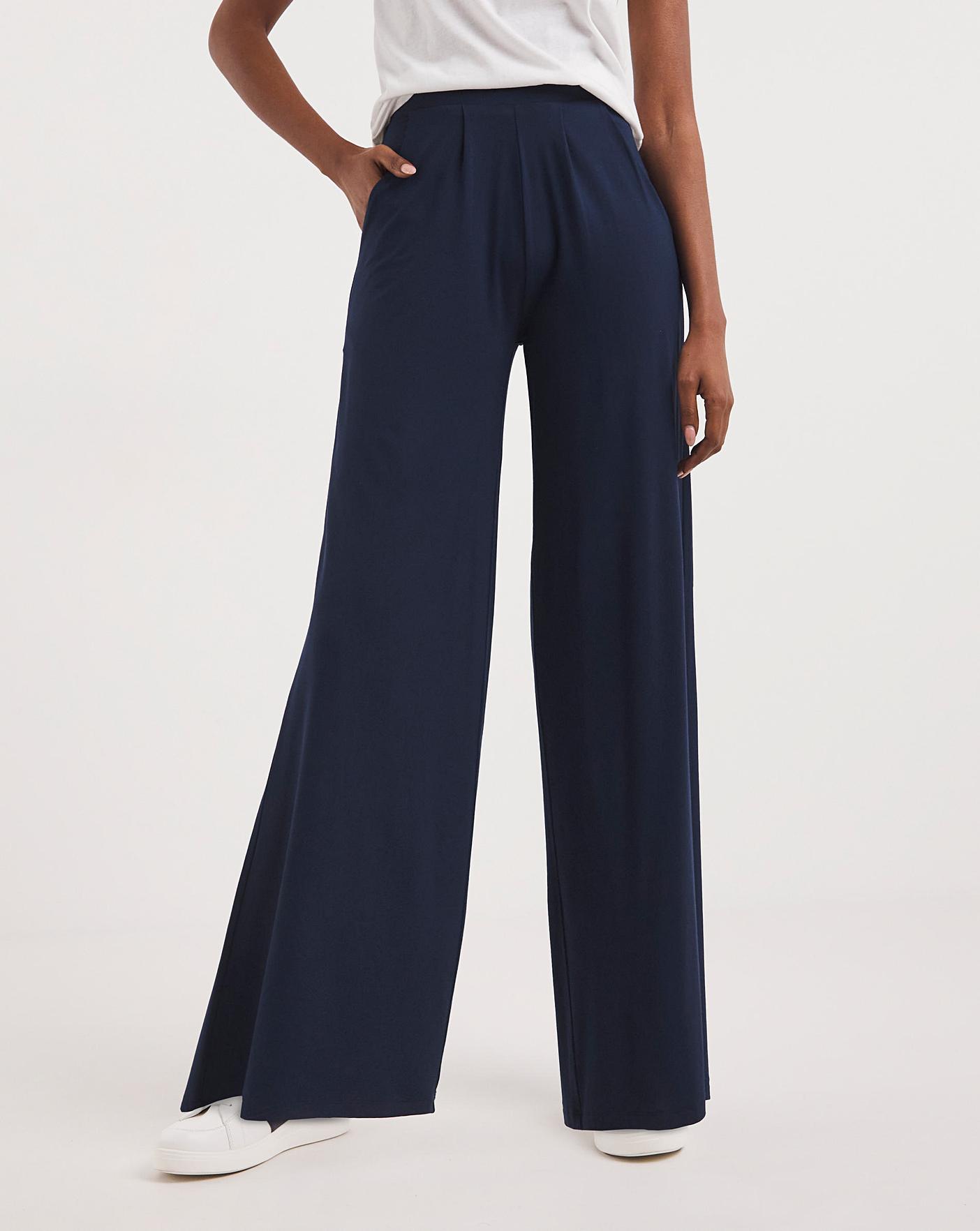 2 Pack Wide Leg Jersey Stretch Trousers | J D Williams
