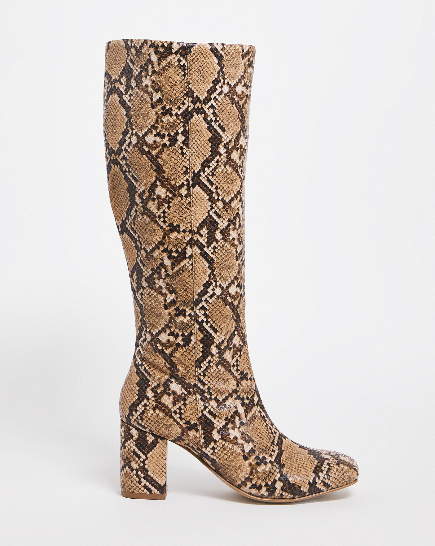 snakeskin boots block heel