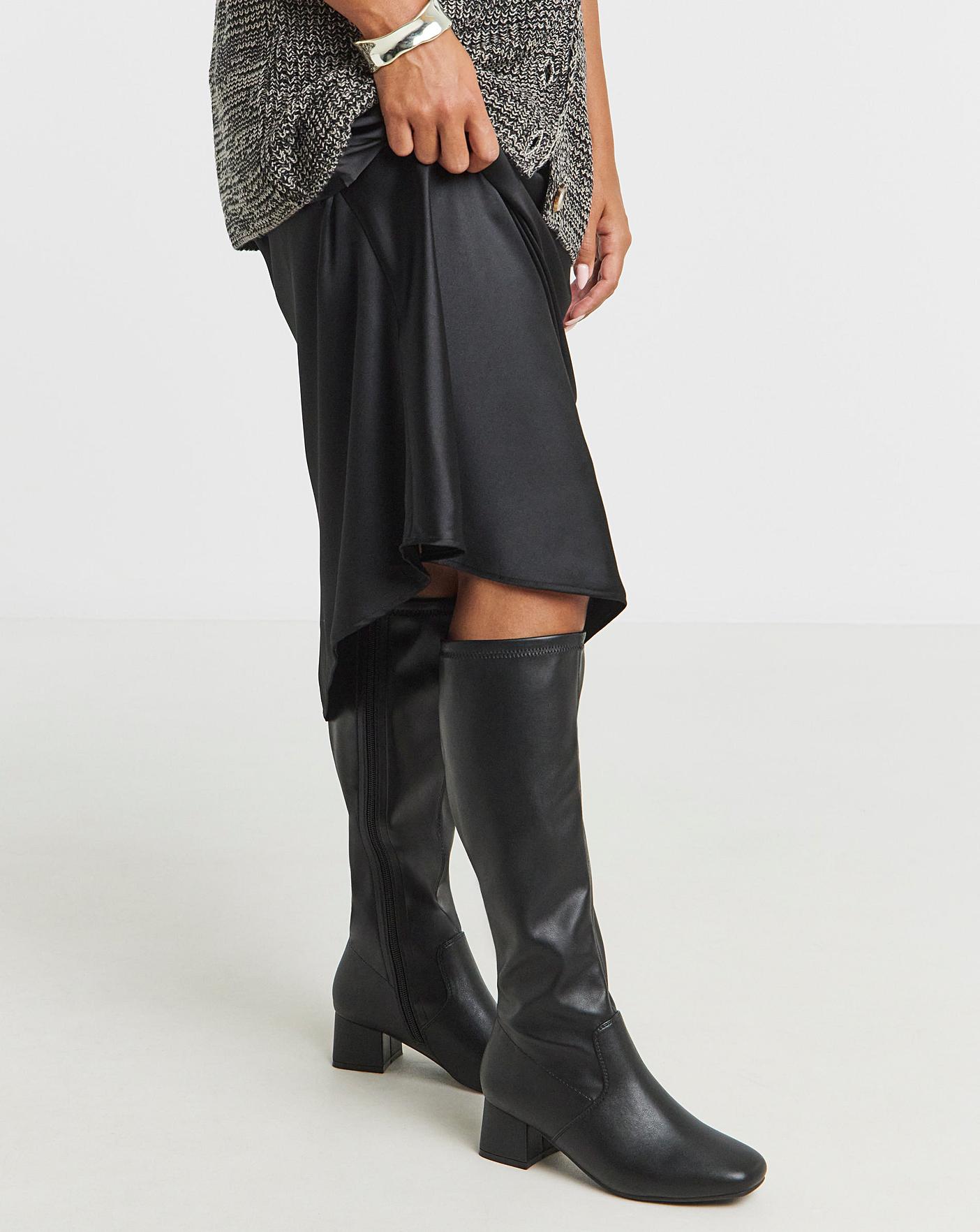 Low Block Heel Knee High Boot E C Simply Be