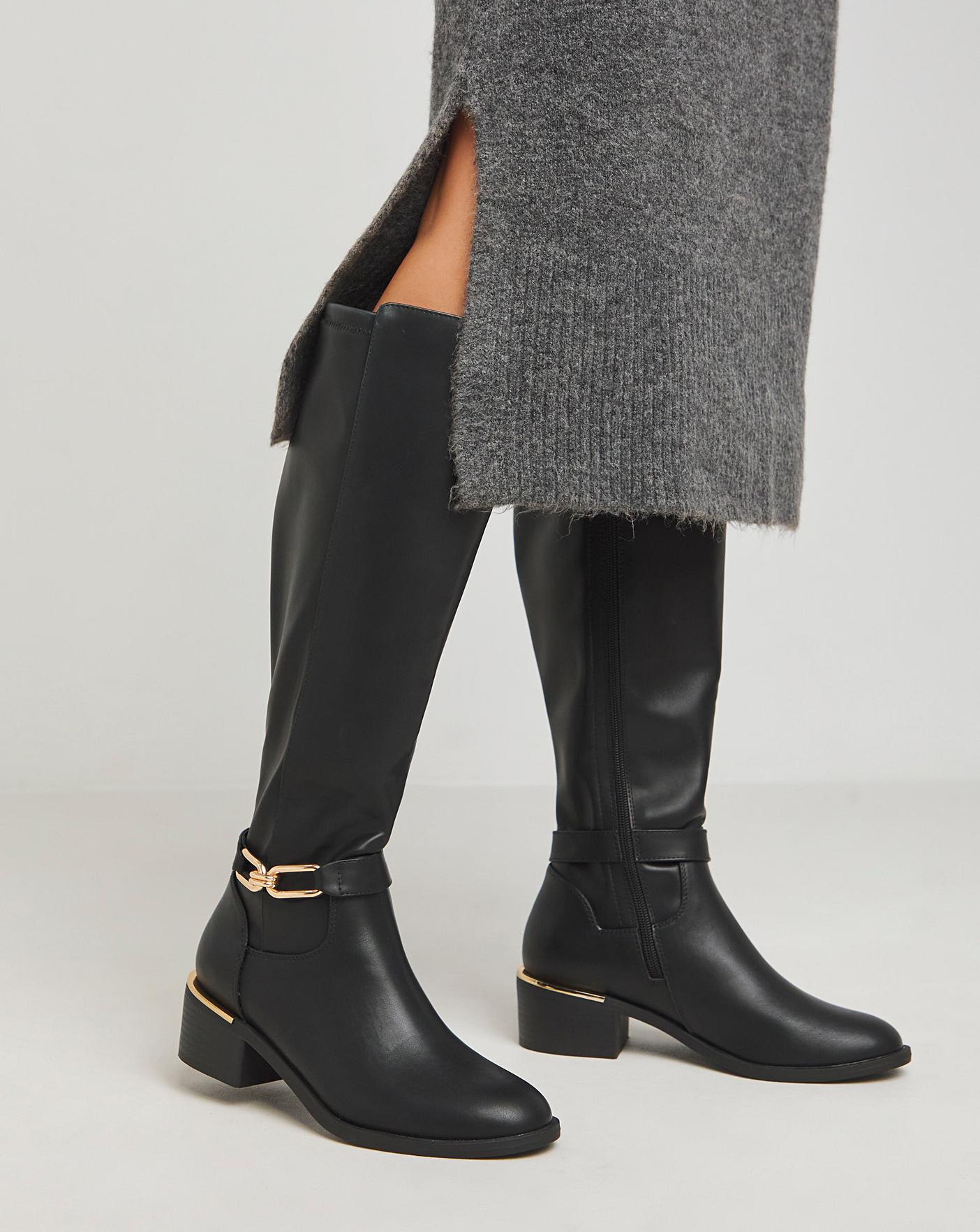 Knee High Boots With Trim Wide Fit Premier Man