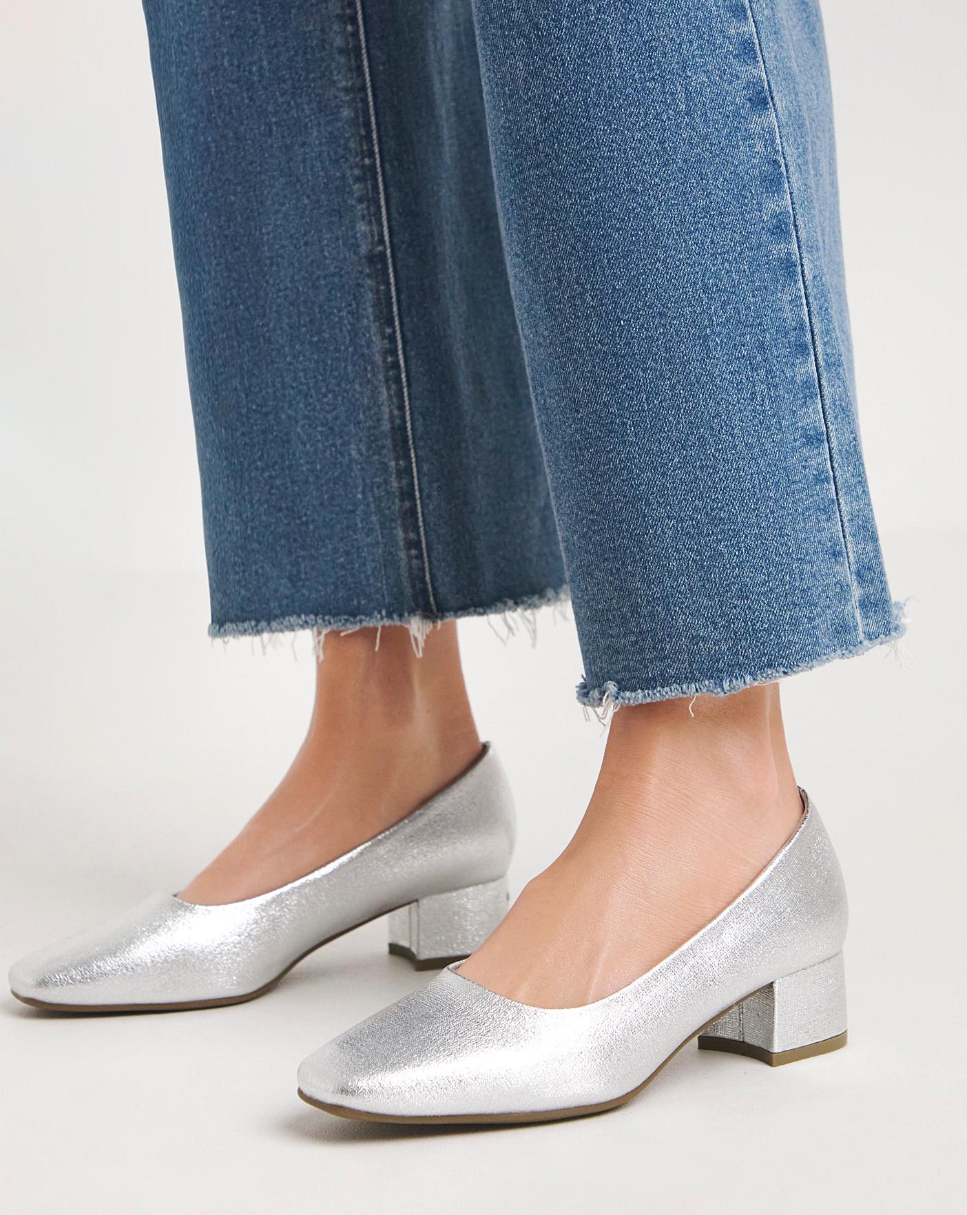 Silver block heel shoes wide fit online