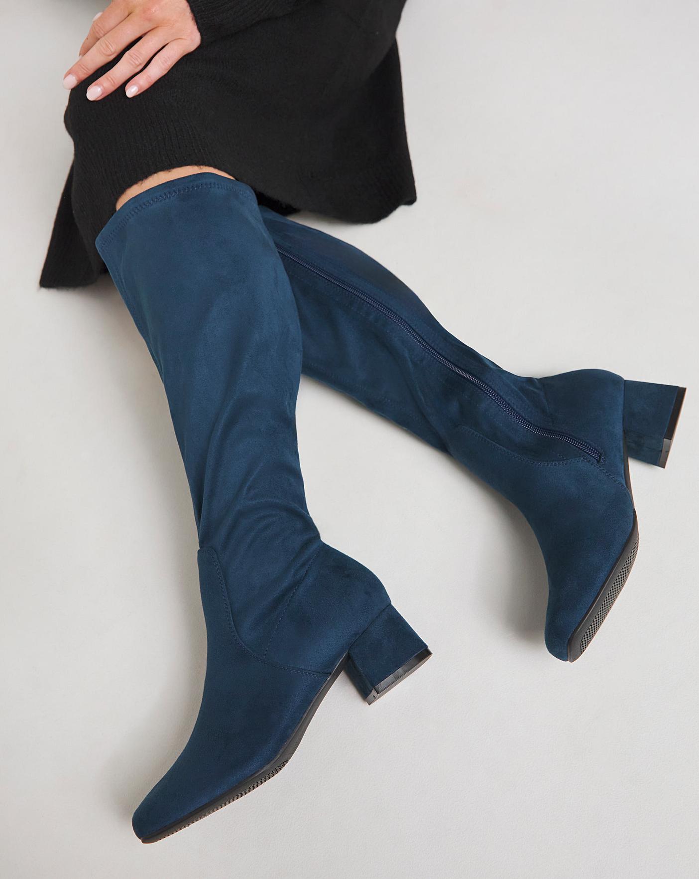 Navy blue knee high boots uk best sale