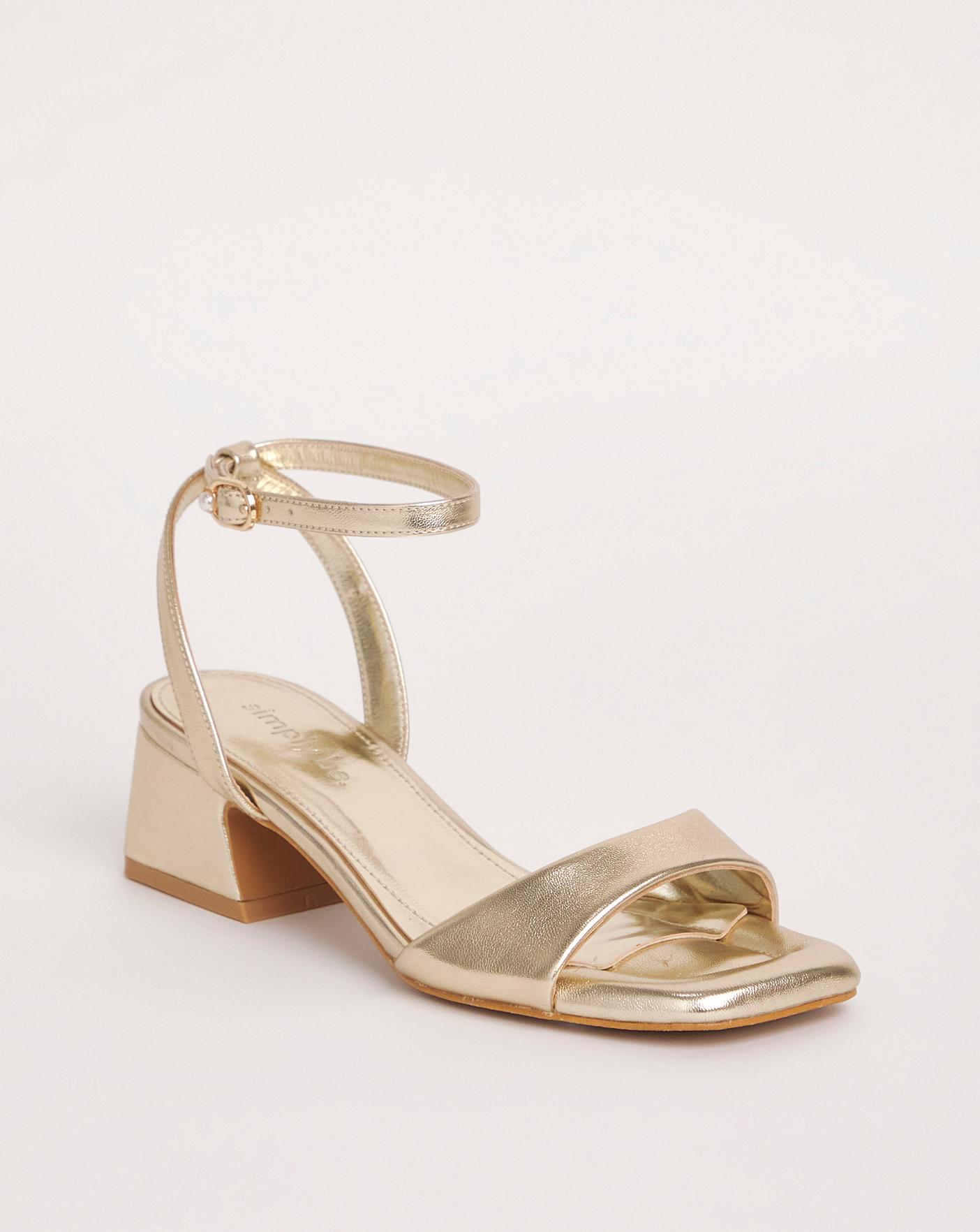 Gold barely there block heels best sale