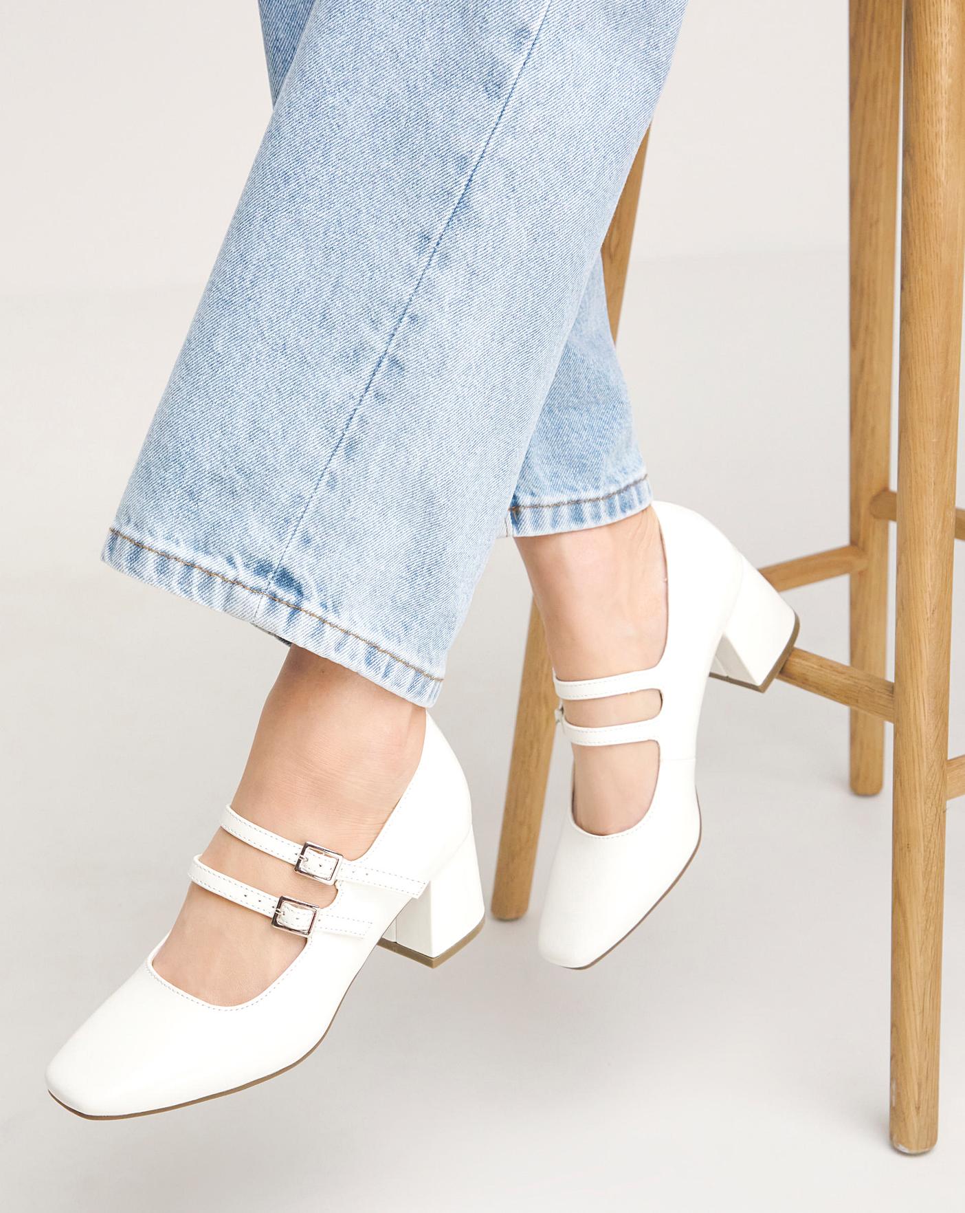 Mary Jane Block Heeled Shoes Ex Wide Fit