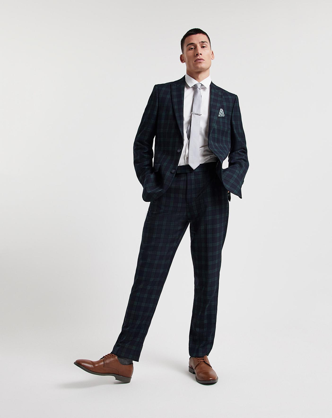 I.Code navy check suit trousers