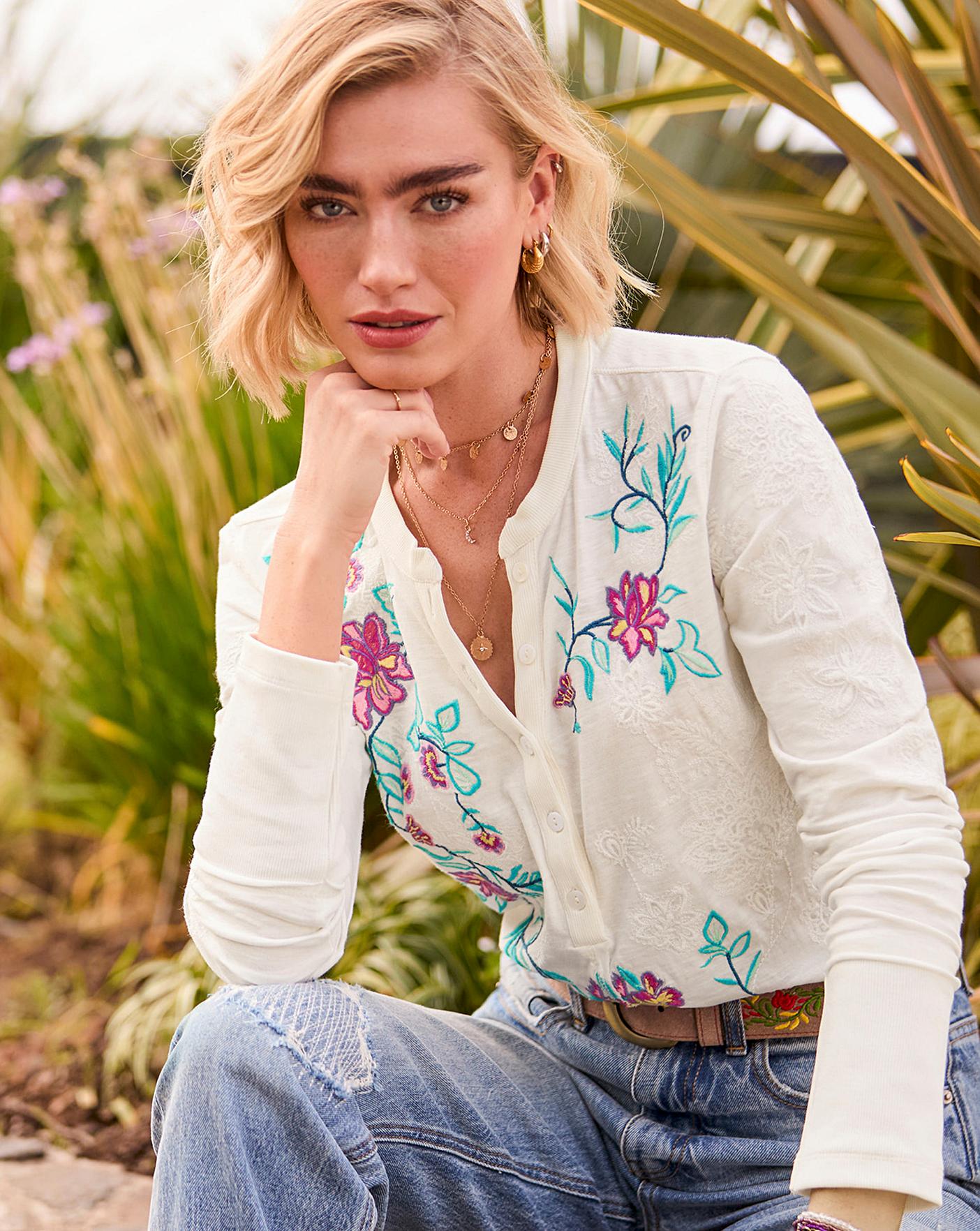 JB Fabulous Floral Embroidered Henley | Oxendales JB Fabulous Floral Embroidered Henley | Oxendales