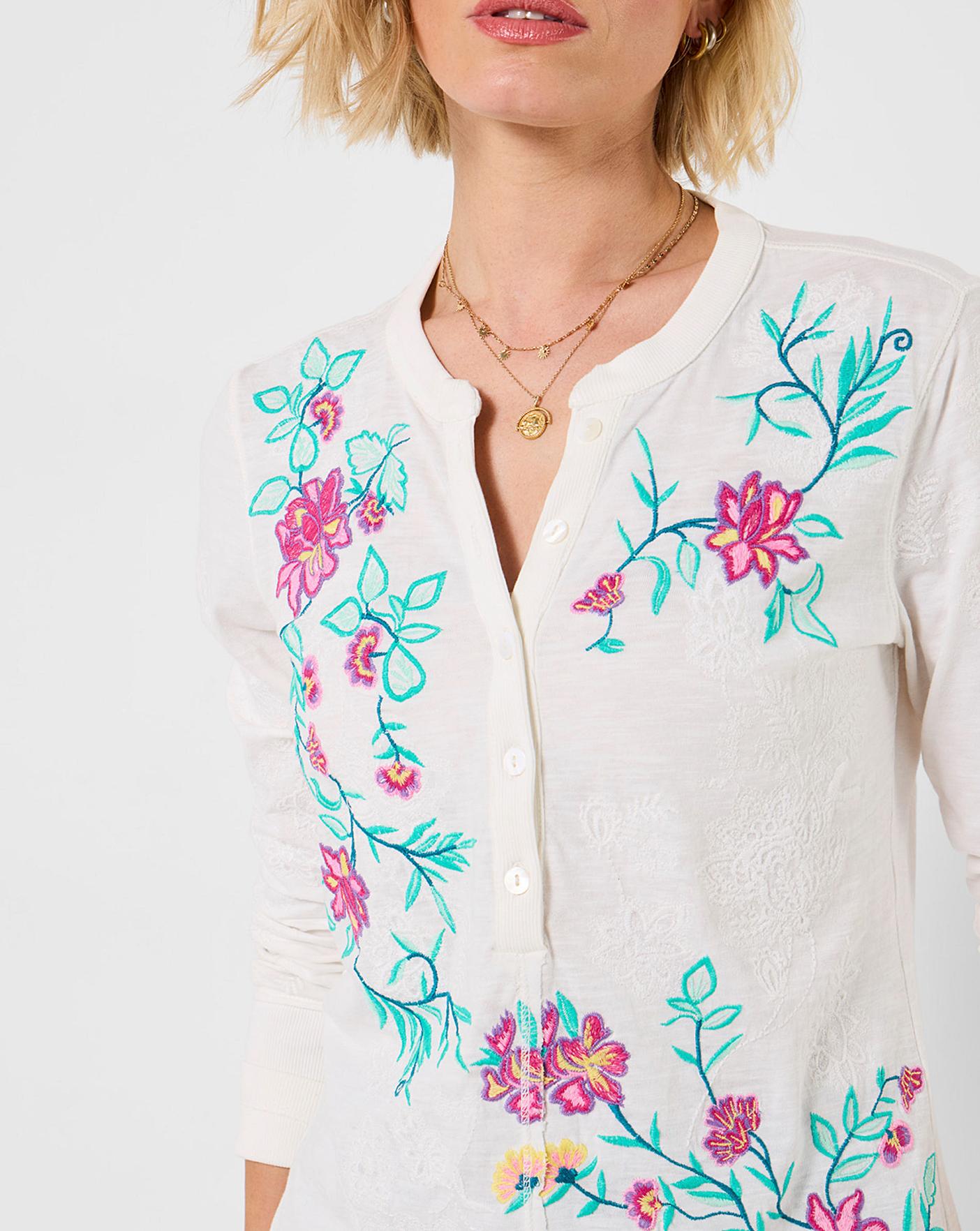 JB Fabulous Floral Embroidered Henley | Oxendales JB Fabulous Floral Embroidered Henley | Oxendales