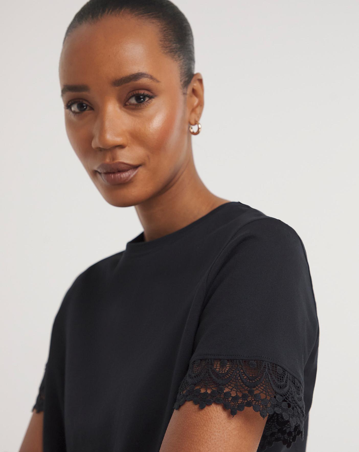 Black Lace Trim Short Sleeve T Shirt J D Williams