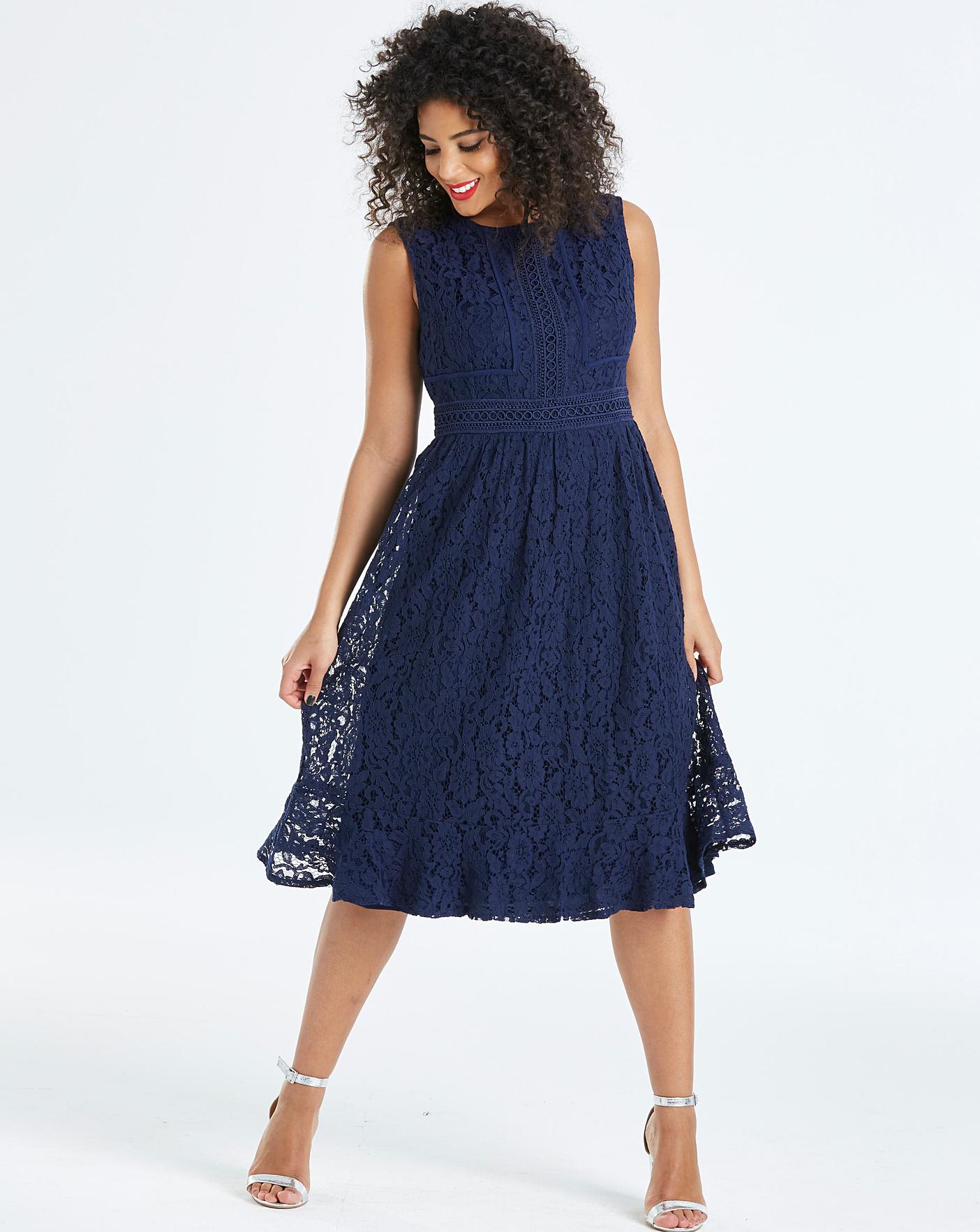 little mistress blue lace midi dress