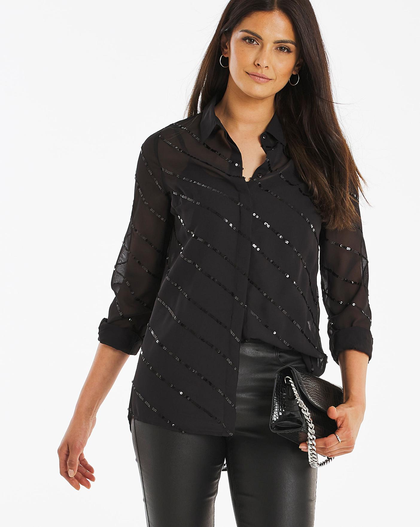 womens black sequin top