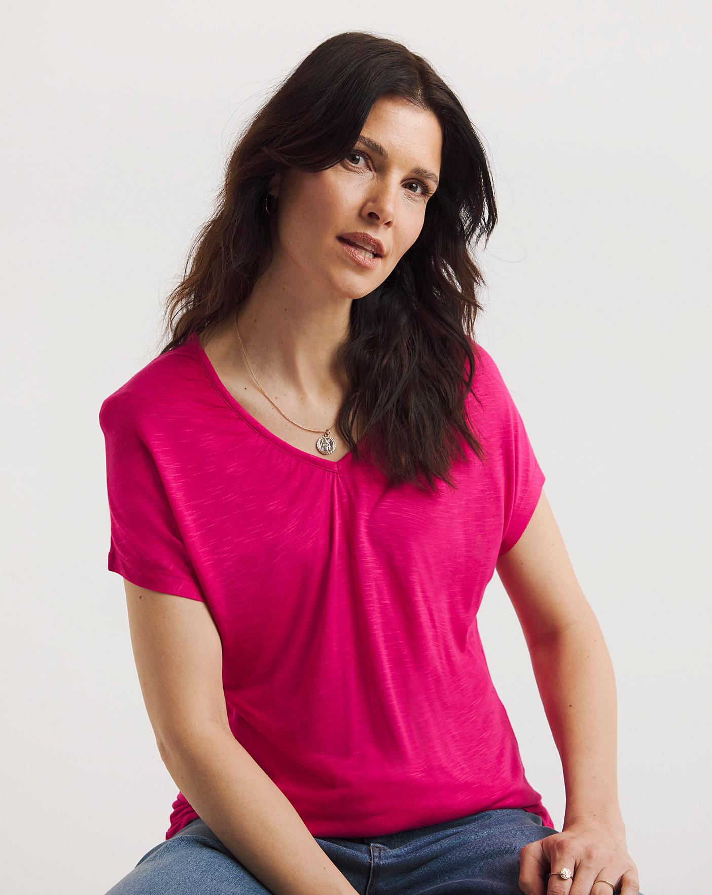 V-Neck Gathered Detail Short Sleeve Top | J D Williams