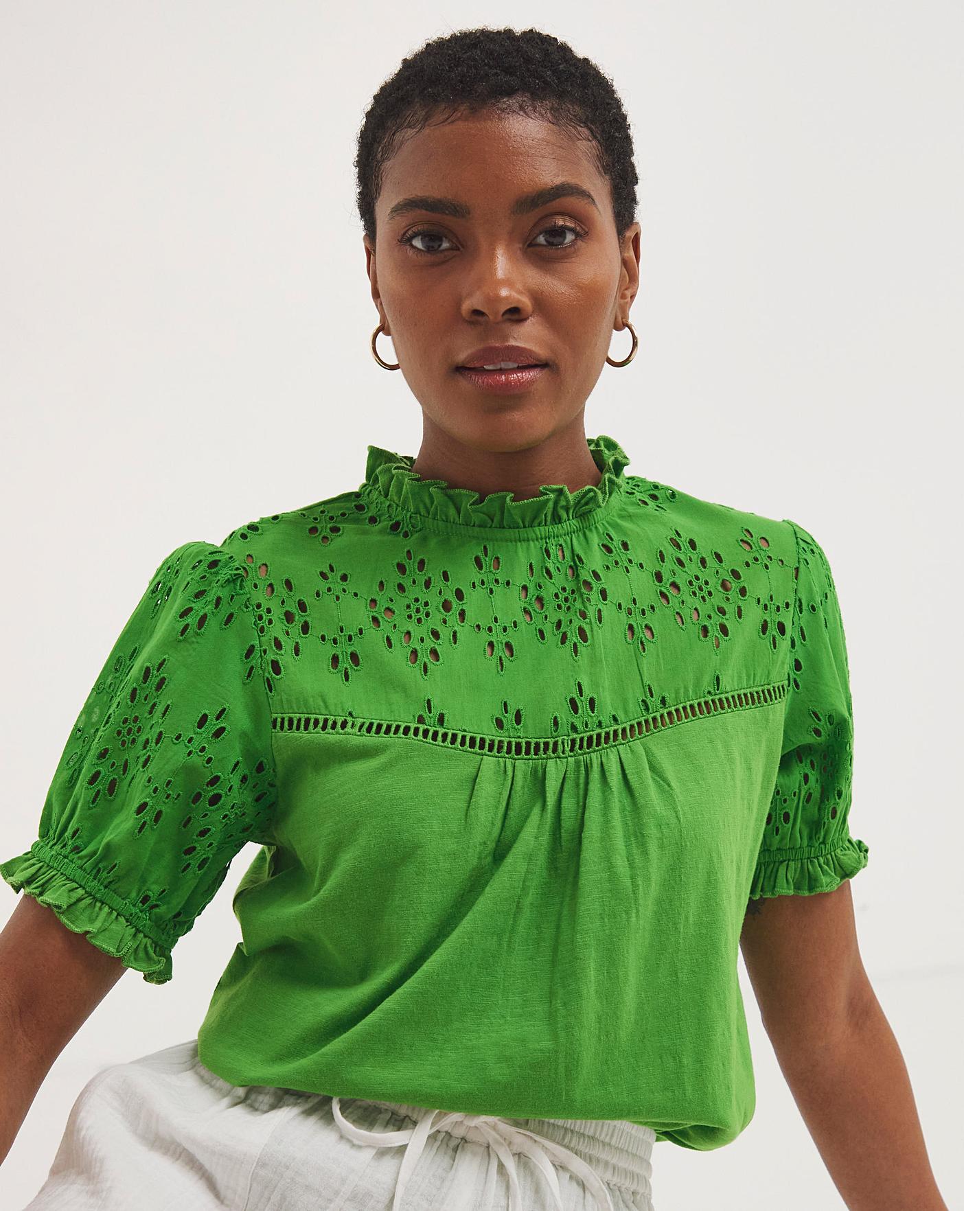 Broderie Yoke and Sleeve Detail Top | J D Williams