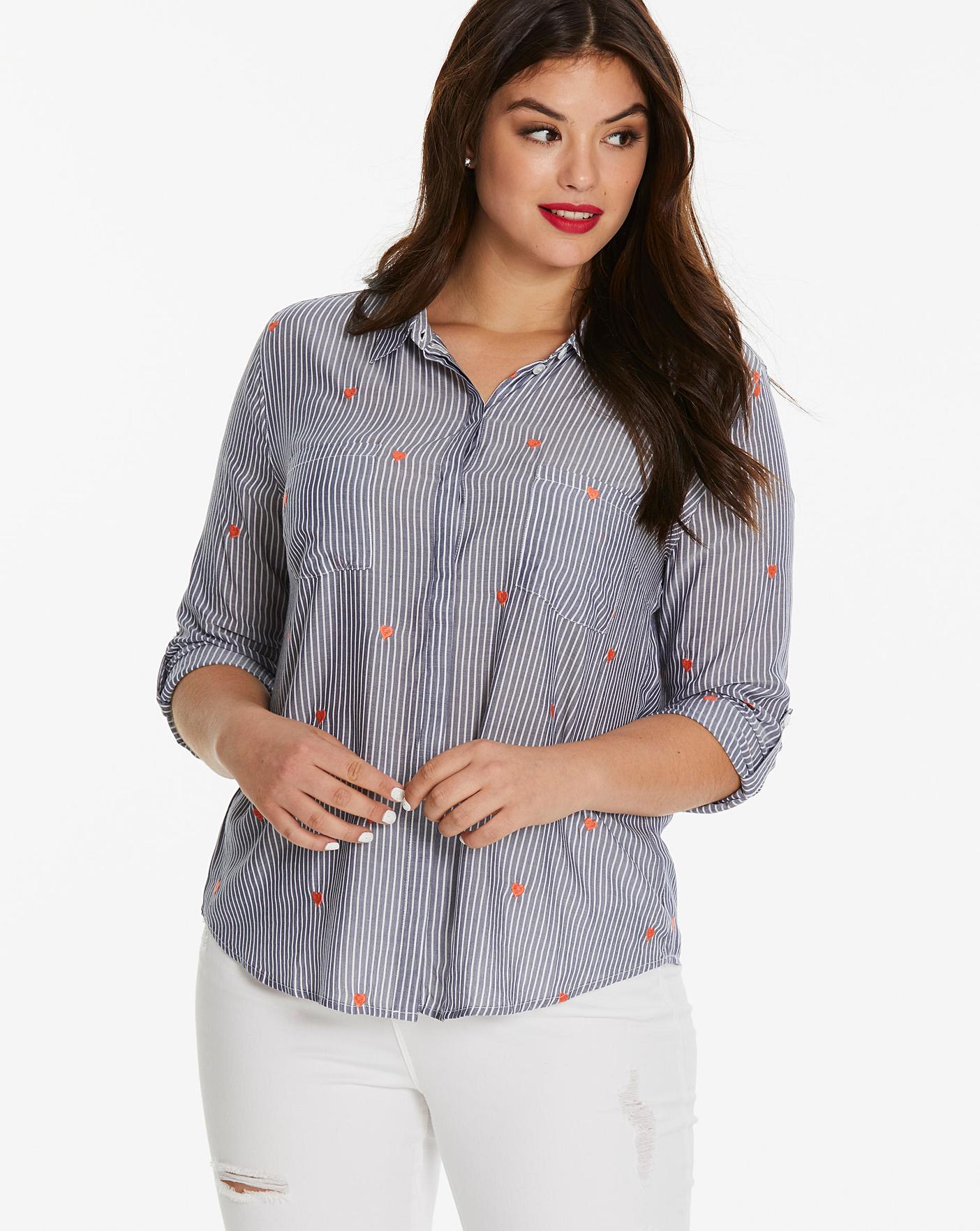 Oasis Curve Embroidered Stripe Shirt | Crazy Clearance