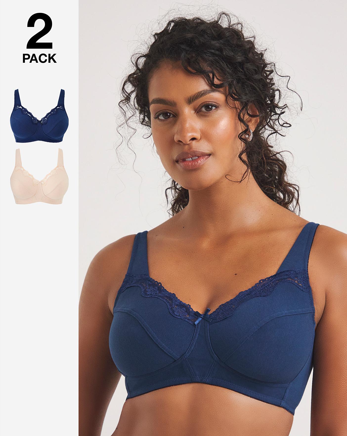 2-pack non-padded cotton bra tops - Light blue/Light grey marl - Ladies