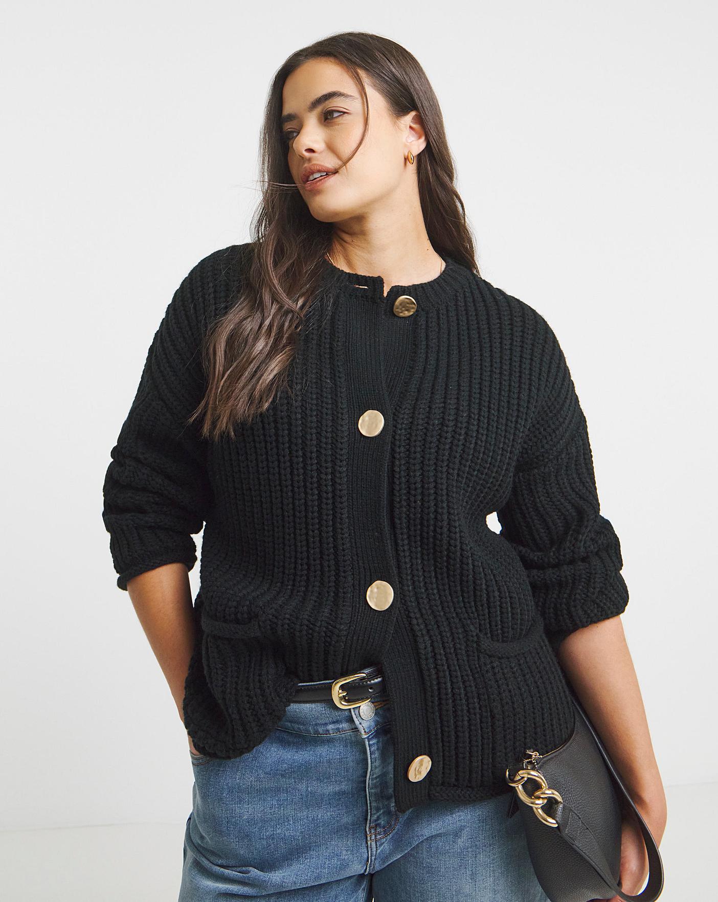 Chunky knit Cardgan  ブラック Braided_Pocket_Cardigan_Black_