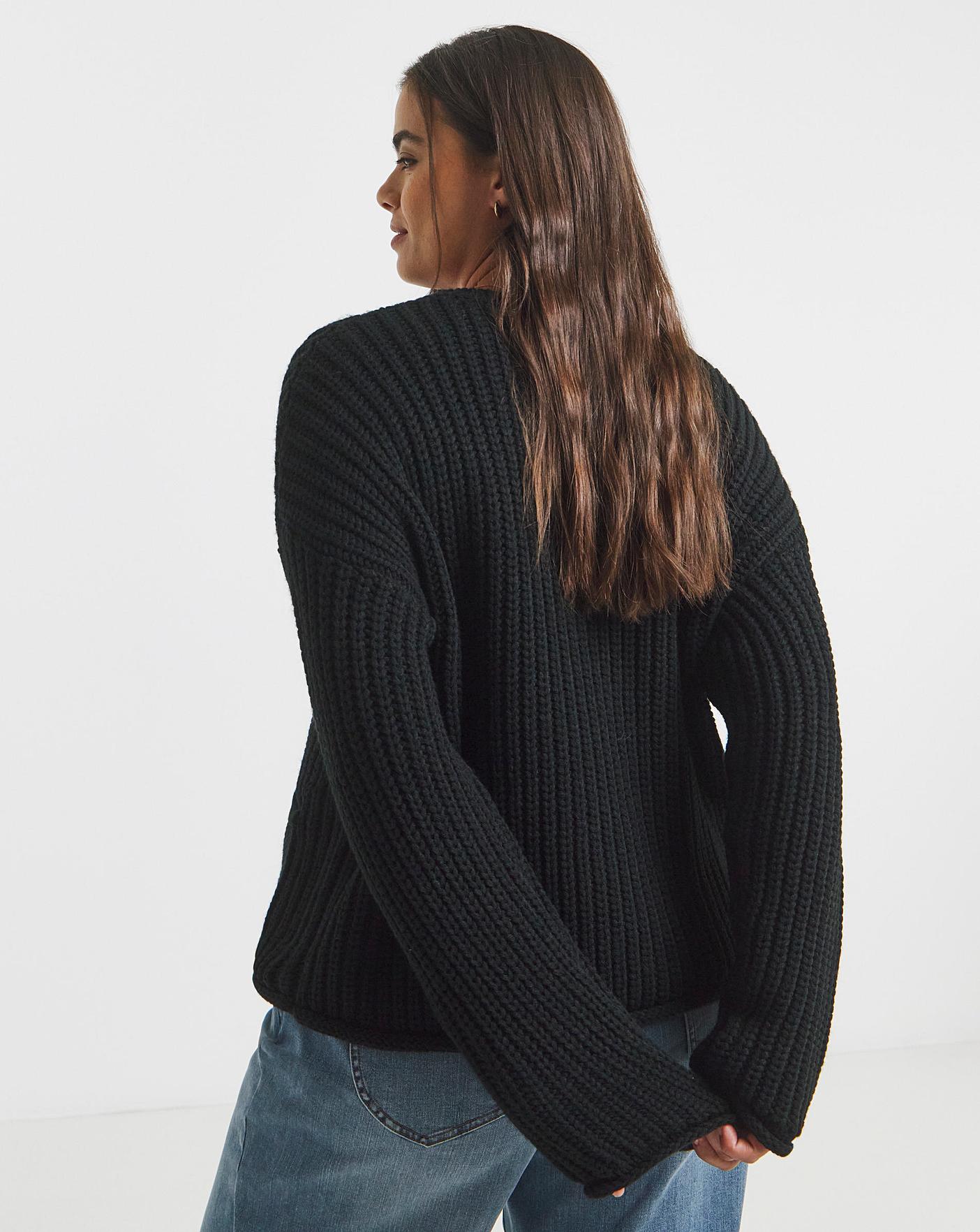 Chunky knit Cardgan  ブラック Chunky Knit Boxy Cardigan | Oxendales