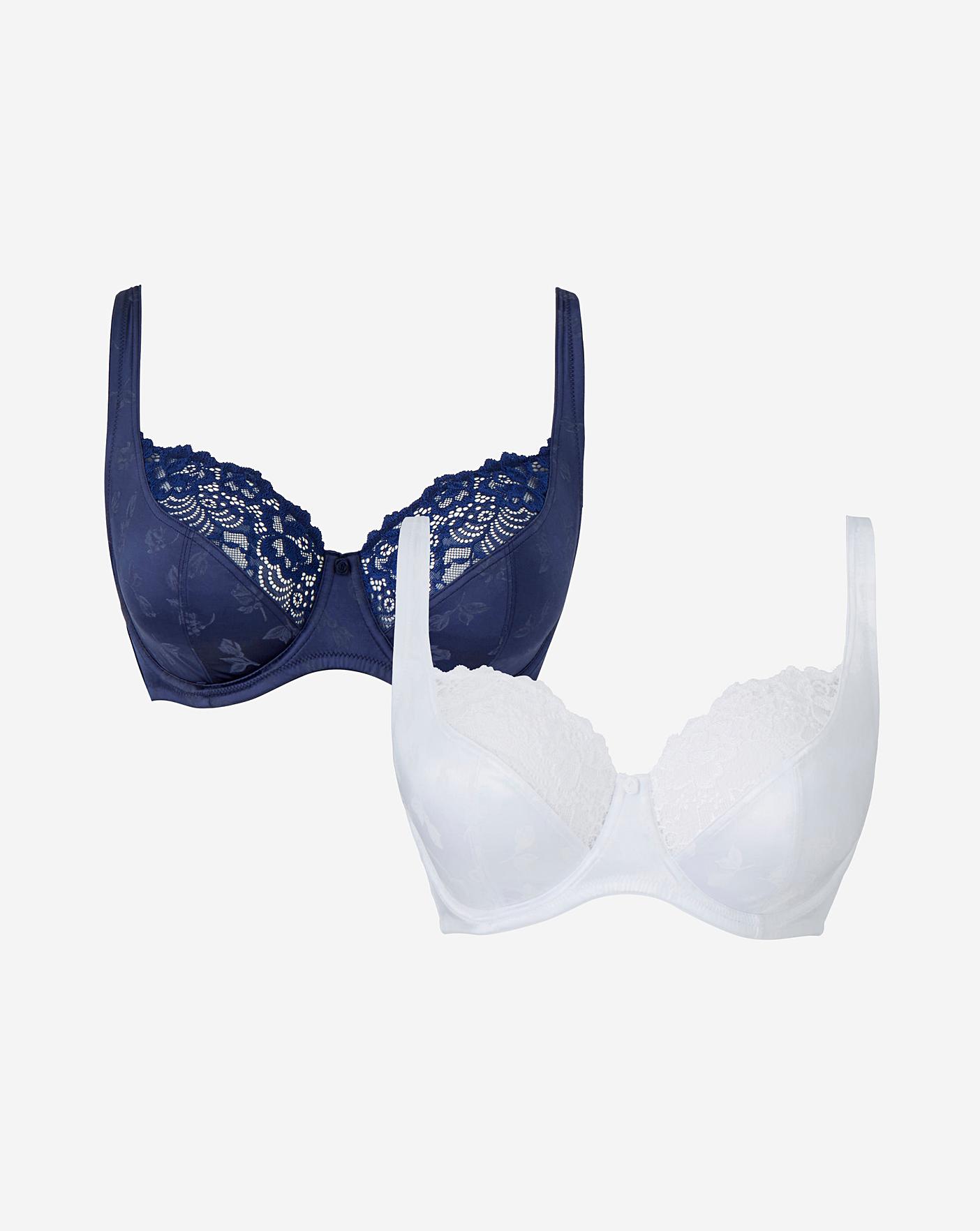 Buy Navy Blue Floral Print/Cream Non Pad Full Cup Bras 2 Pack from