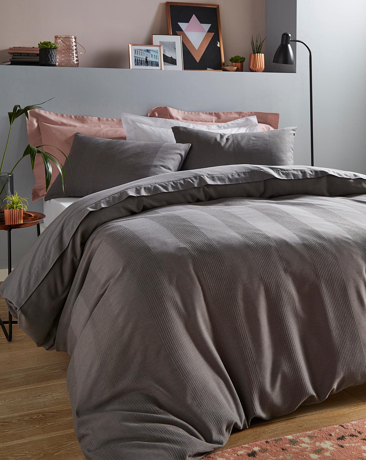 Waffle Stripe Charcoal Duvet Cover Set Jacamo