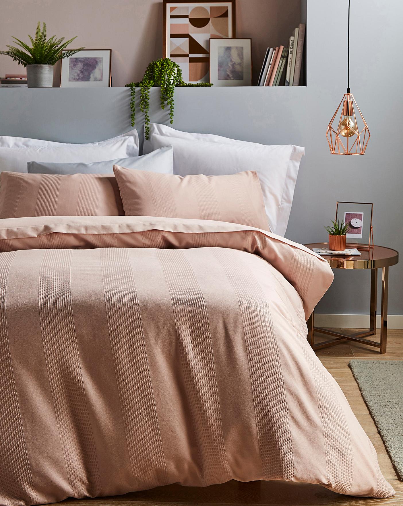 Waffle Stripe Blush Duvet Cover Set Home Essentials