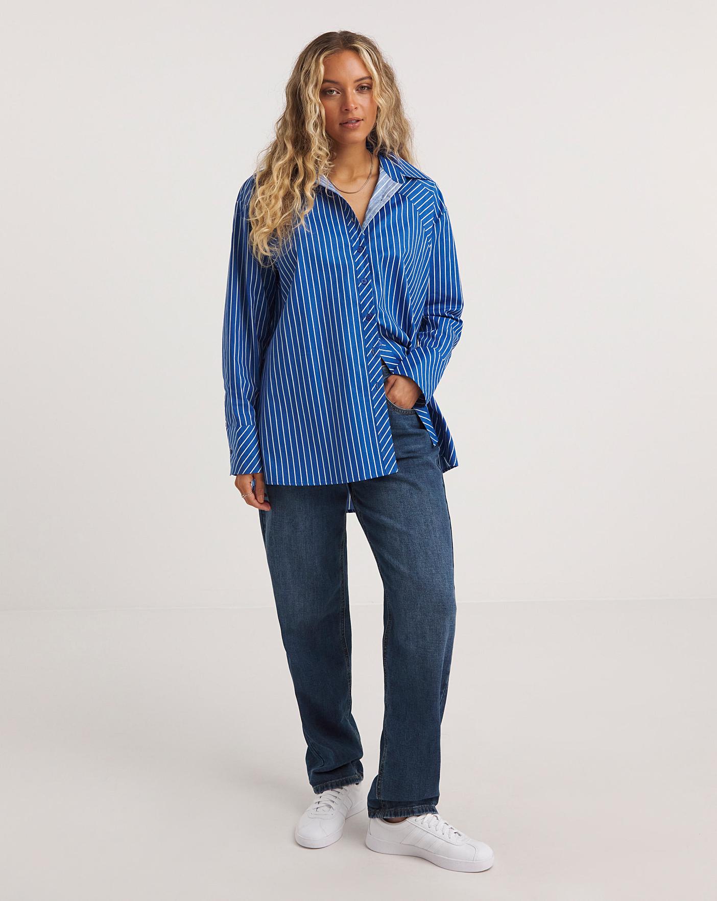 Blue Mixed Stripe Relaxed Fit Shirt | Fashion World