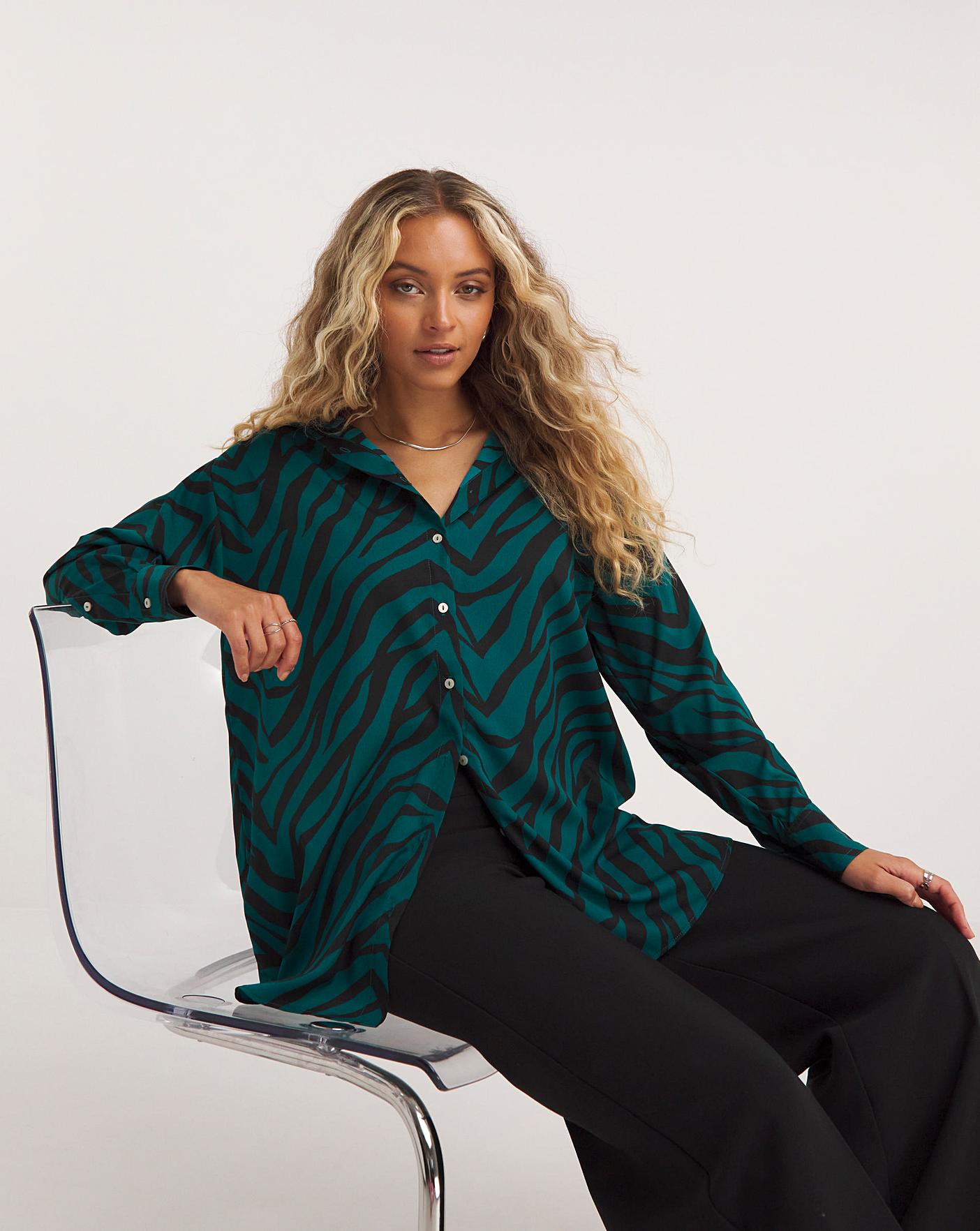 Green and Black Zebra Print Full Sleeves Shirt