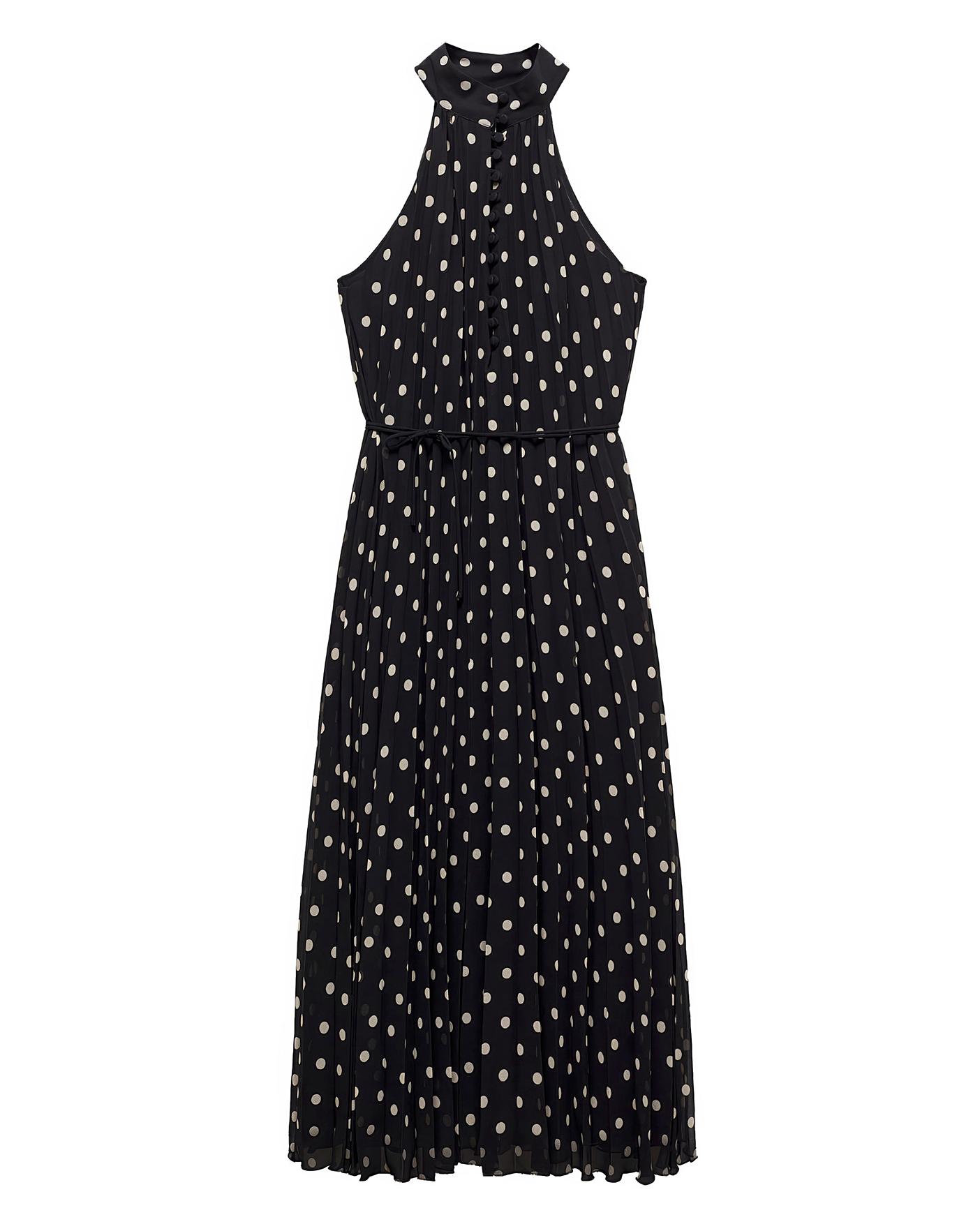 Mango Adela Polka Dot Pleated Midi Dress Oxendales