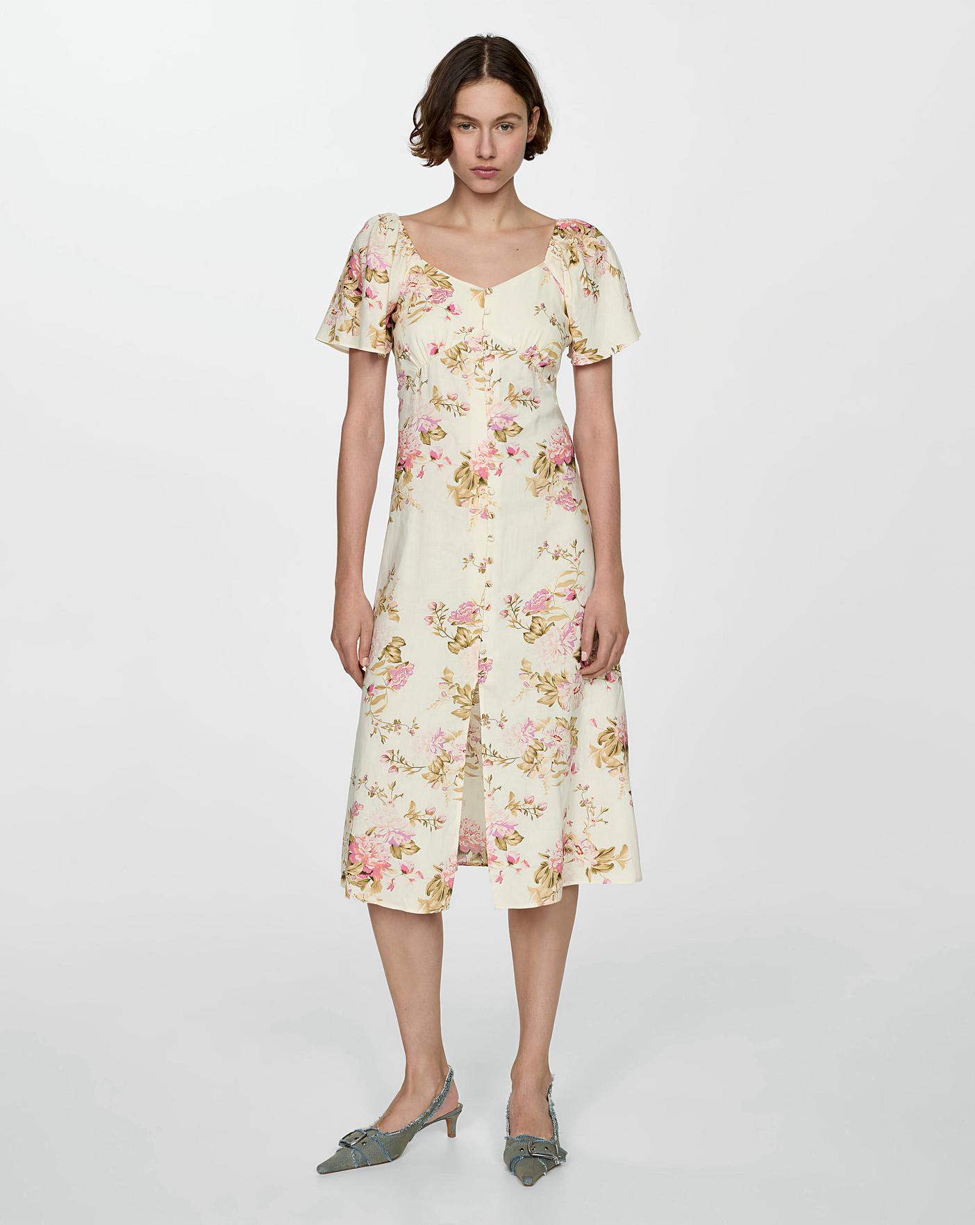 Mango Floral Pint Linen Midi Dress Oxendales