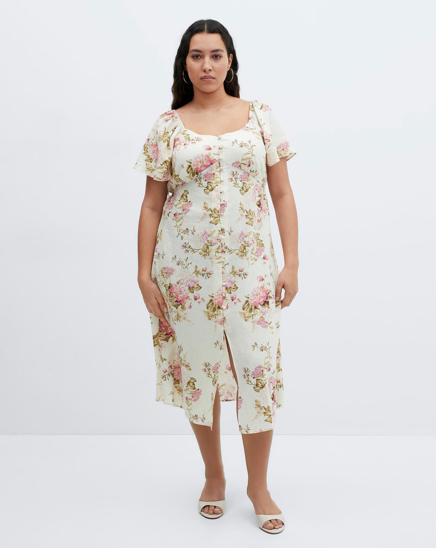 Mango linen blend midi dress online