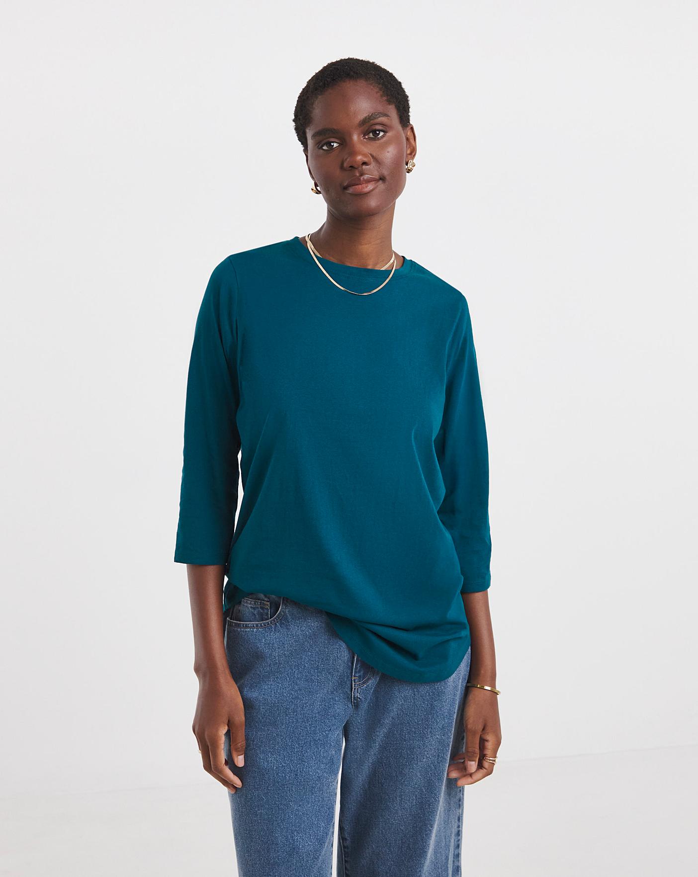Longline Curved Hem 3/4 Sleeve Top | Oxendales
