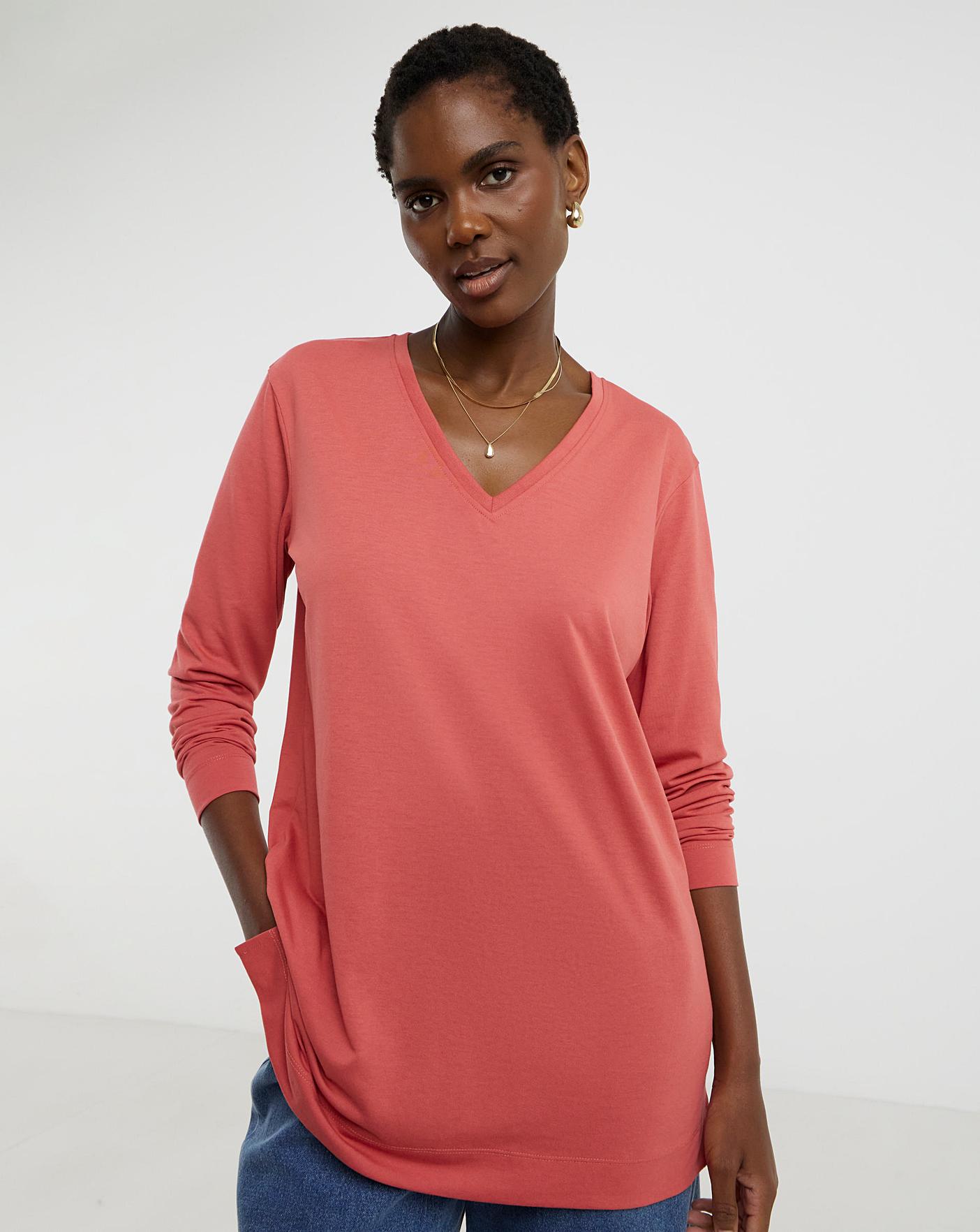 V Neck Split Hem Slouch T-Shirt | Oxendales