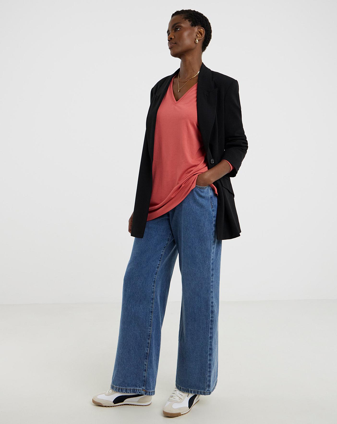 V Neck Split Hem Slouch T-Shirt | Oxendales